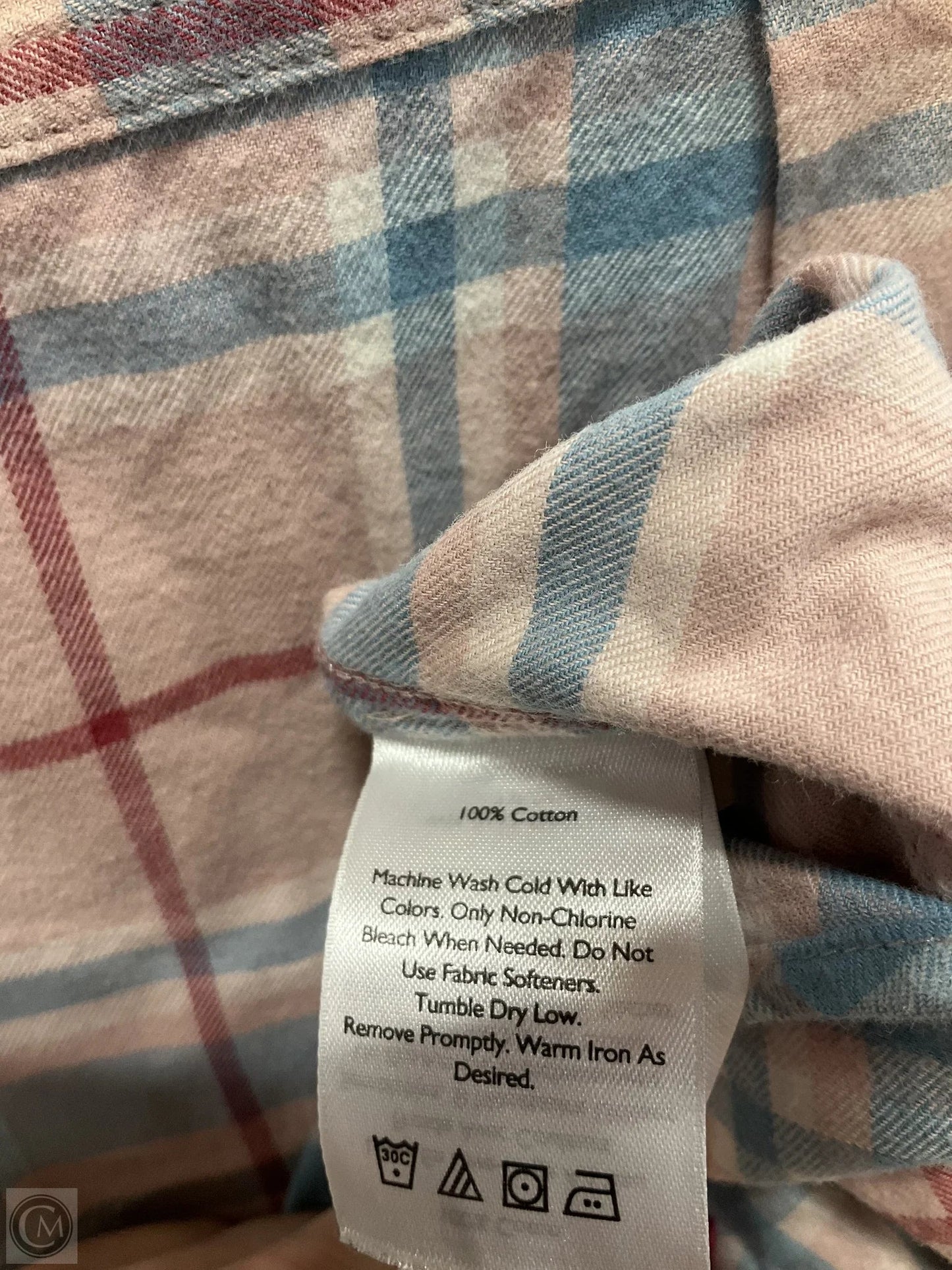 Blouse Long Sleeve By Eddie Bauer In Blue & Pink, Size: Xs