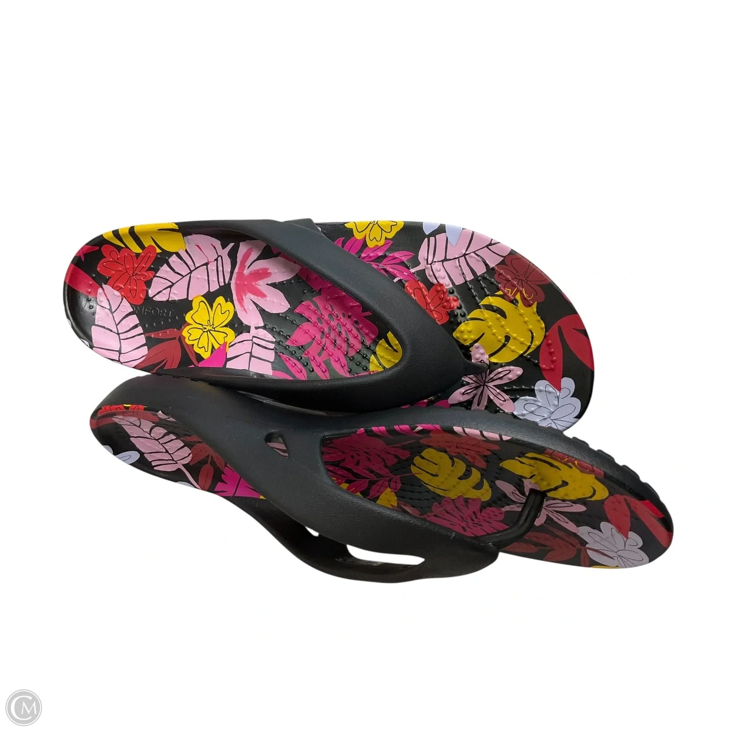 Sandals Flats By Crocs In Pink & Yellow, Size: 8