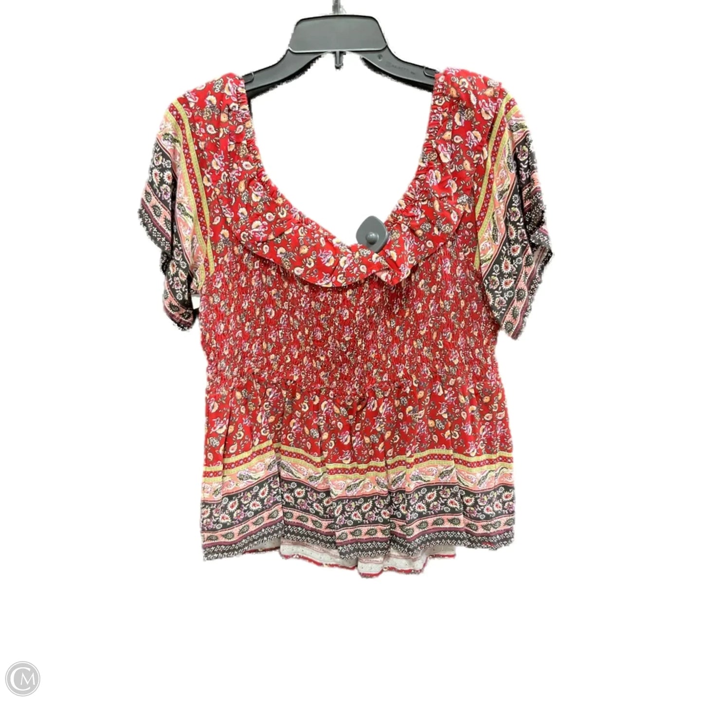 Top Short Sleeve By Maurices In Purple & Red, Size: 1x