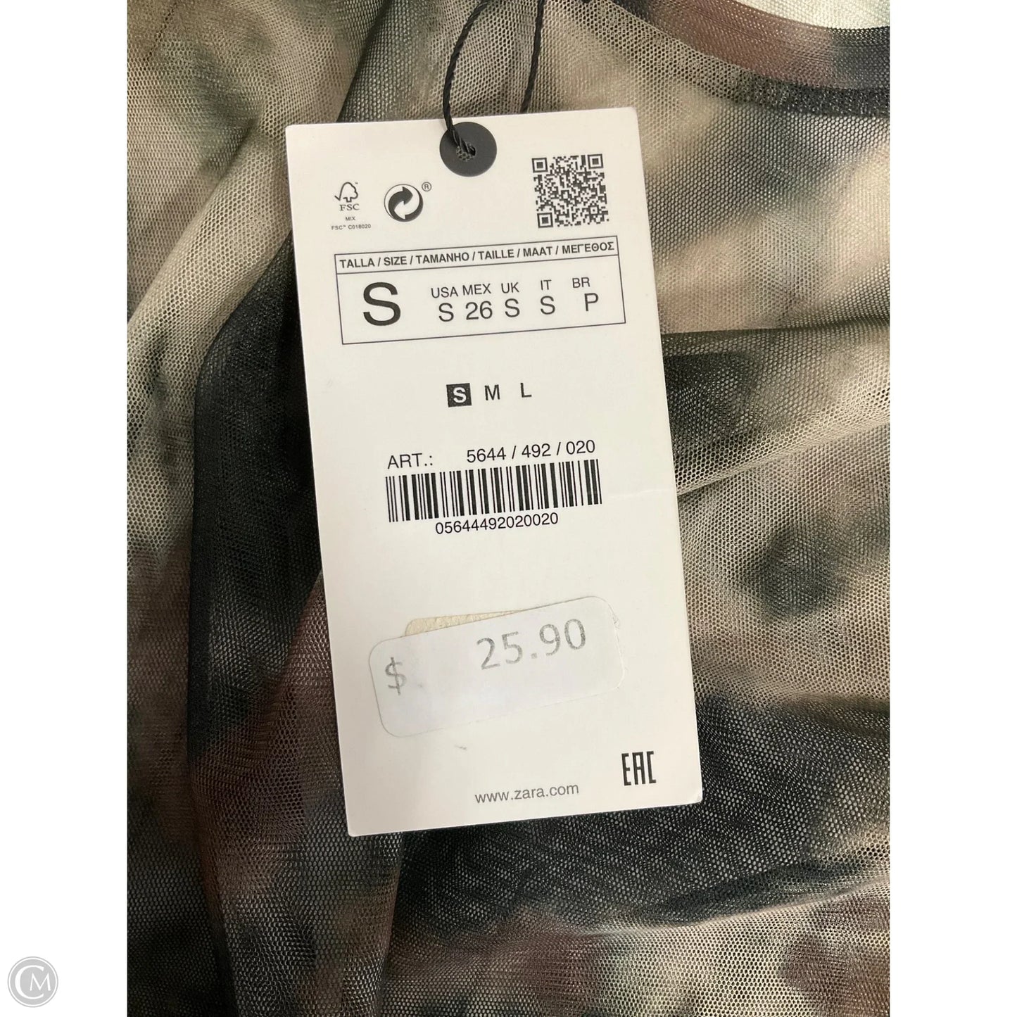Top Long Sleeve By Zara In Camouflage Print, Size: S