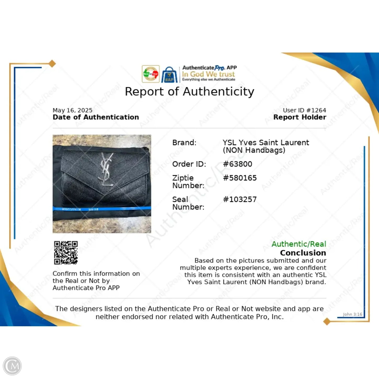 Wallet Luxury Designer By Yves Saint Laurent, Size: Small