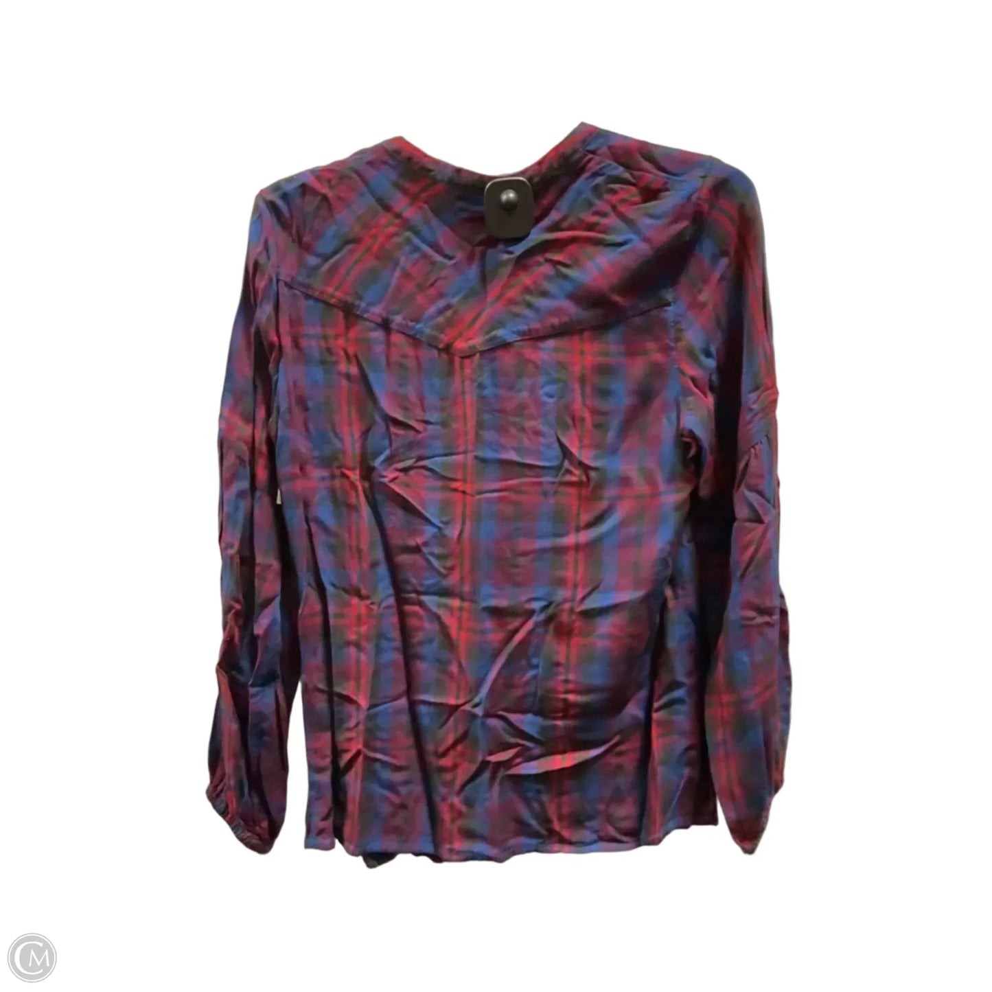 Blouse Long Sleeve By Cabi In Plaid Pattern, Size: S
