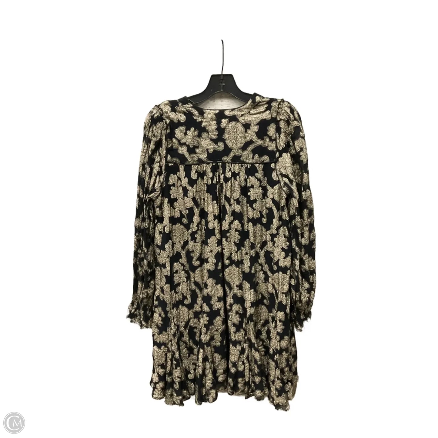 Dress Casual Midi By Anthropologie In Black & Gold, Size: L
