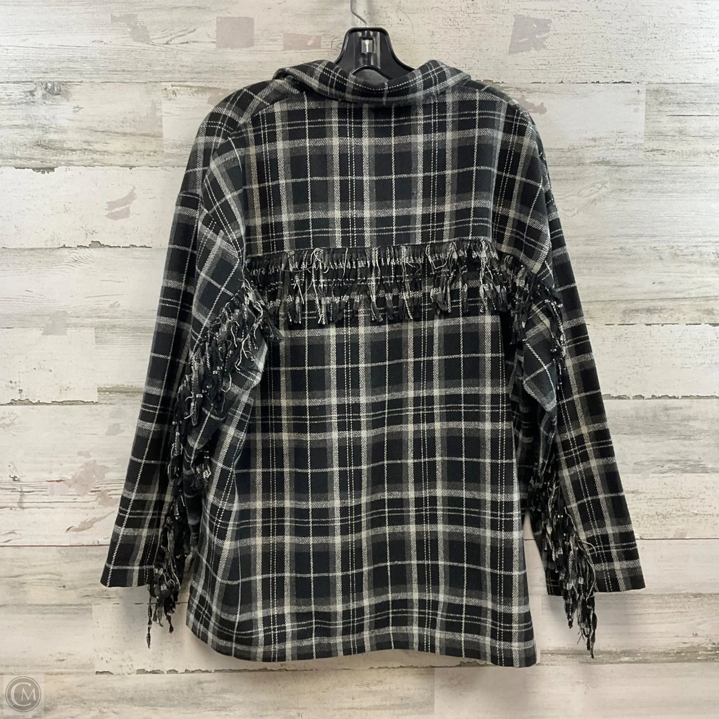 Jacket Shirt By LA LAVON In Black & Cream, Size: M