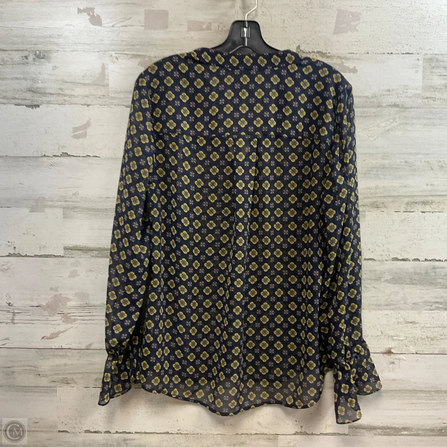 Blouse Long Sleeve By Cabi In Blue & Yellow, Size: L
