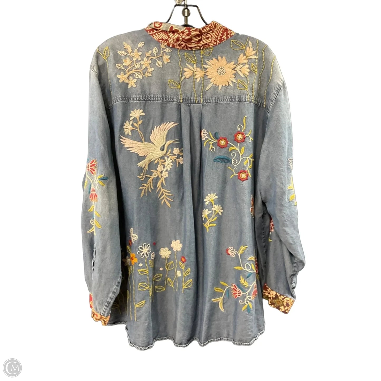Blouse Long Sleeve By John Mark In Blue Denim, Size: 2x