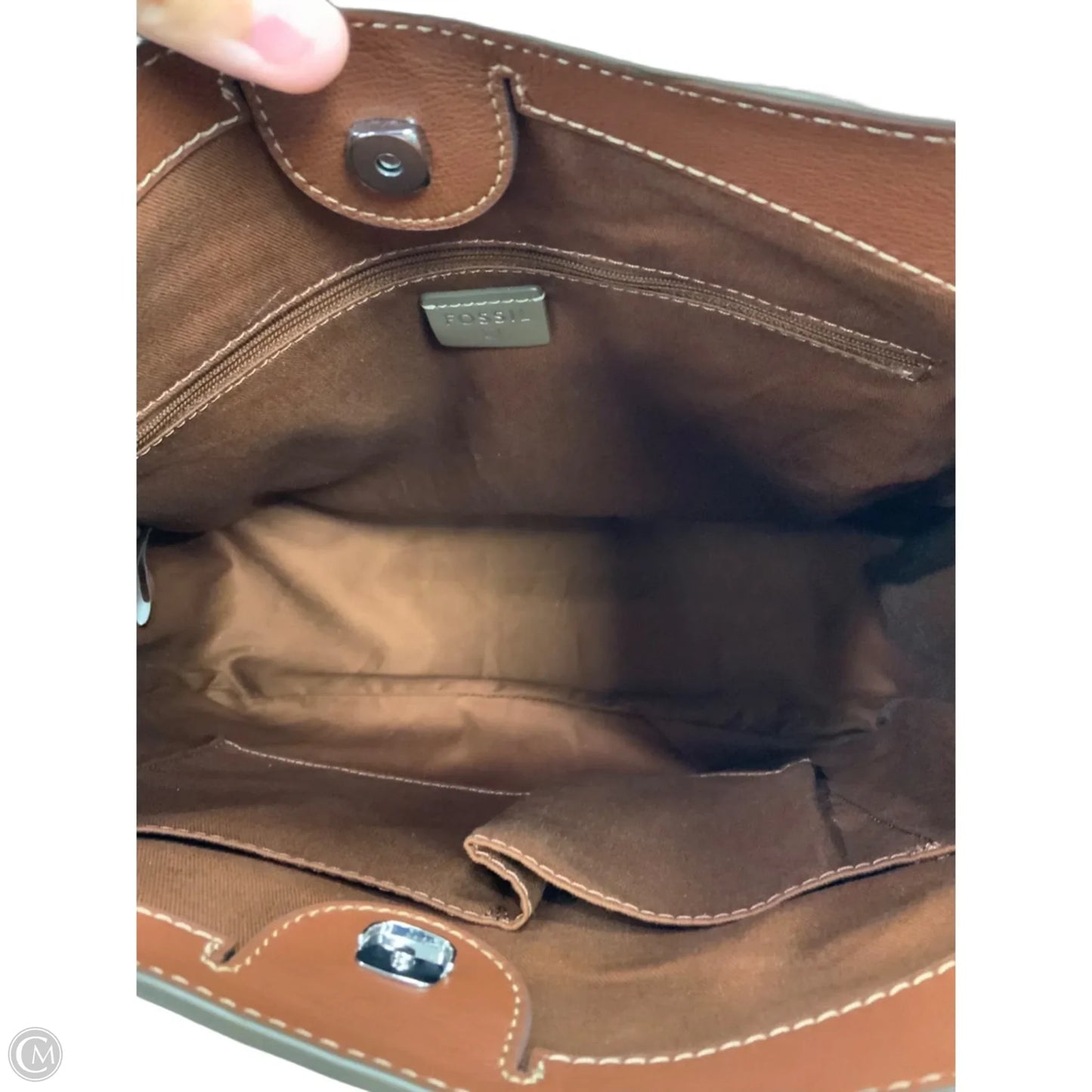 Handbag Leather By Fossil, Size: Large