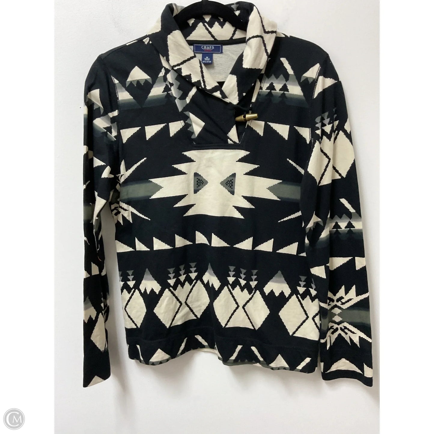 Top Long Sleeve By Chaps In Black & Cream, Size: M