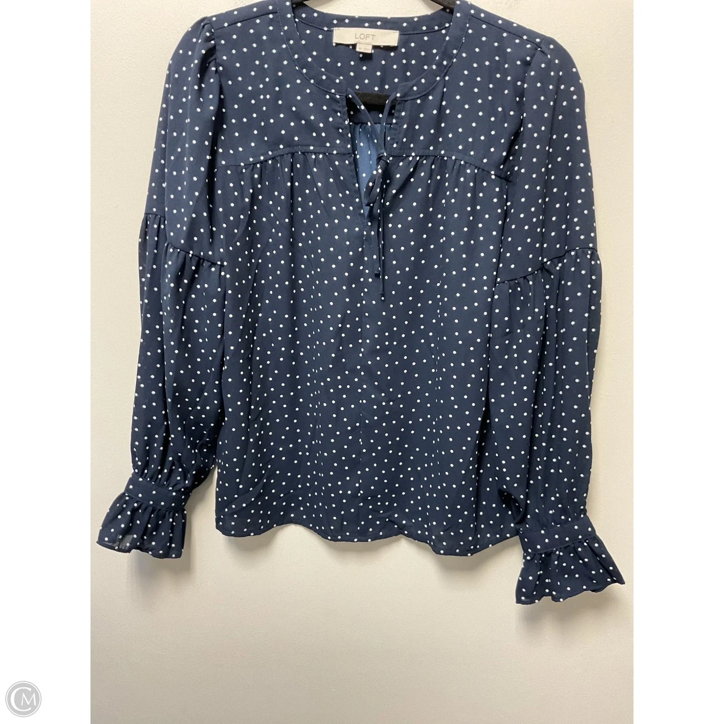 Blouse Long Sleeve By Loft In Polkadot Pattern, Size: Xs