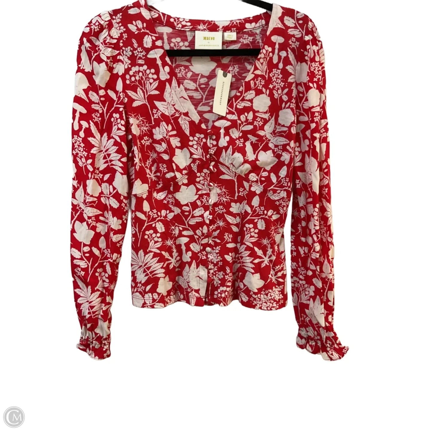 Top Long Sleeve By Maeve In Red & White, Size: S