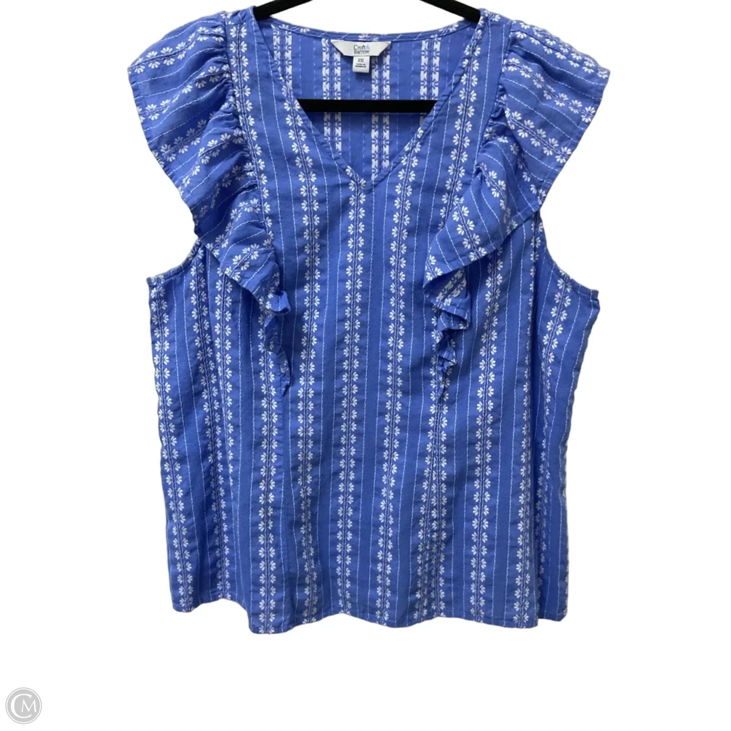 Top Short Sleeve By Croft And Barrow In Blue & White, Size: Xxl