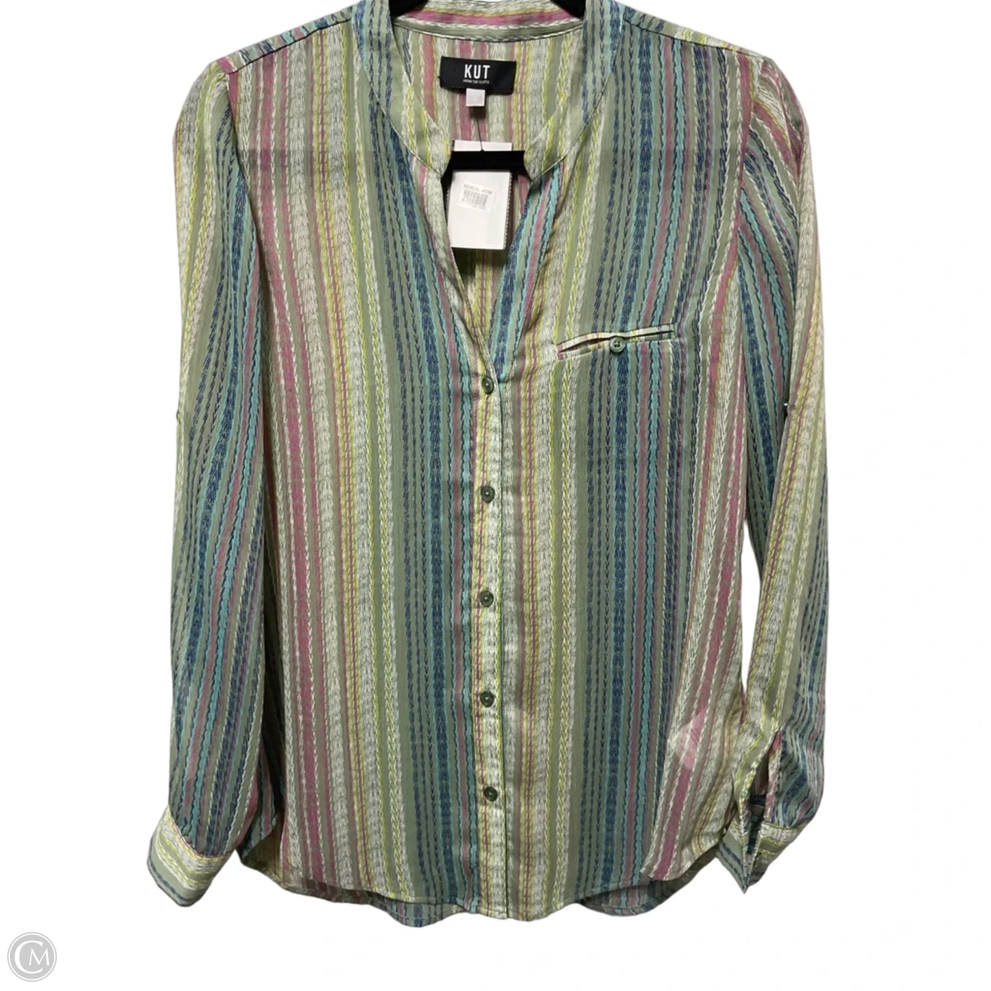 Blouse Long Sleeve By Kut In Green & Pink, Size: S
