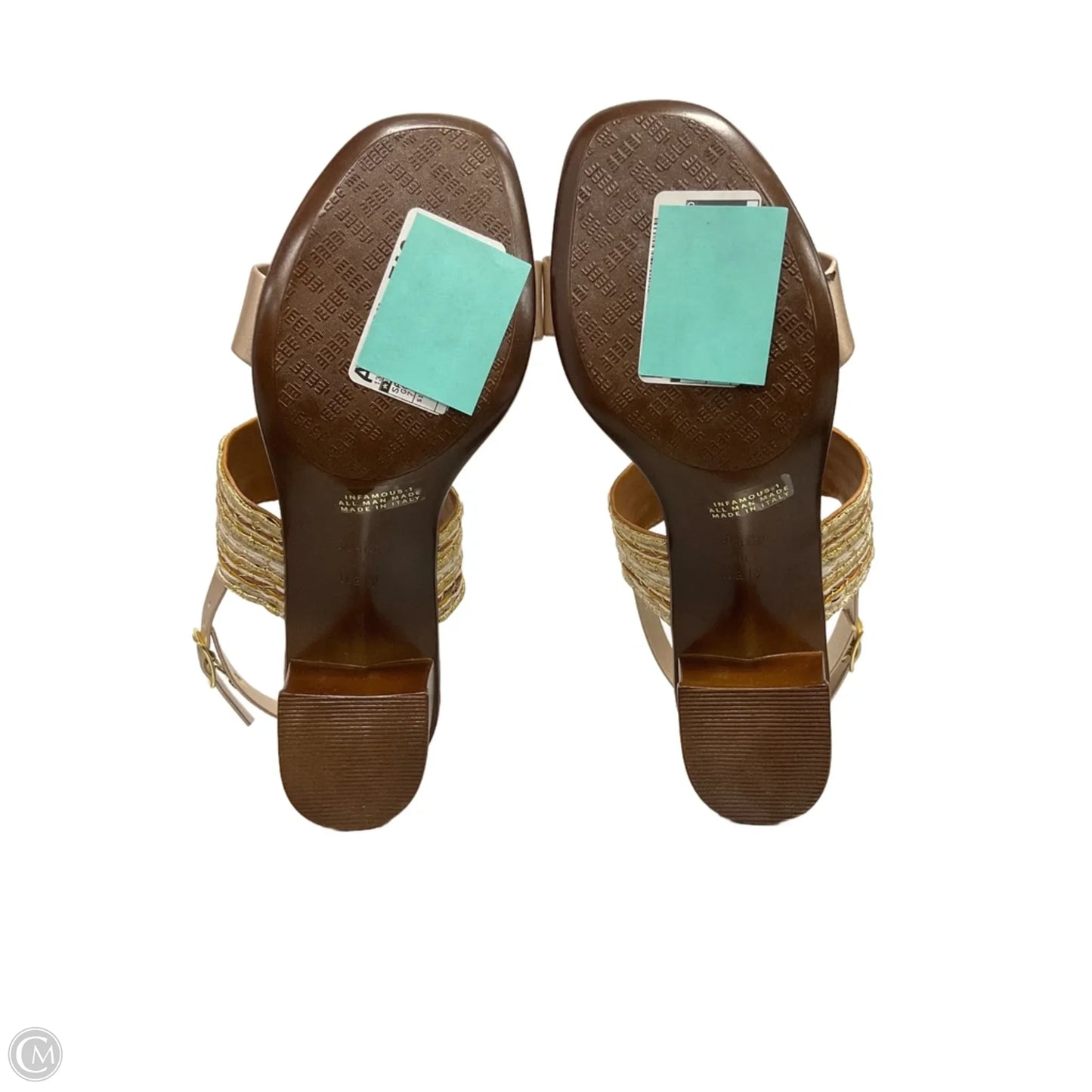 Sandals Heels Block By Italian Shoemakers In Gold, Size: 7.5