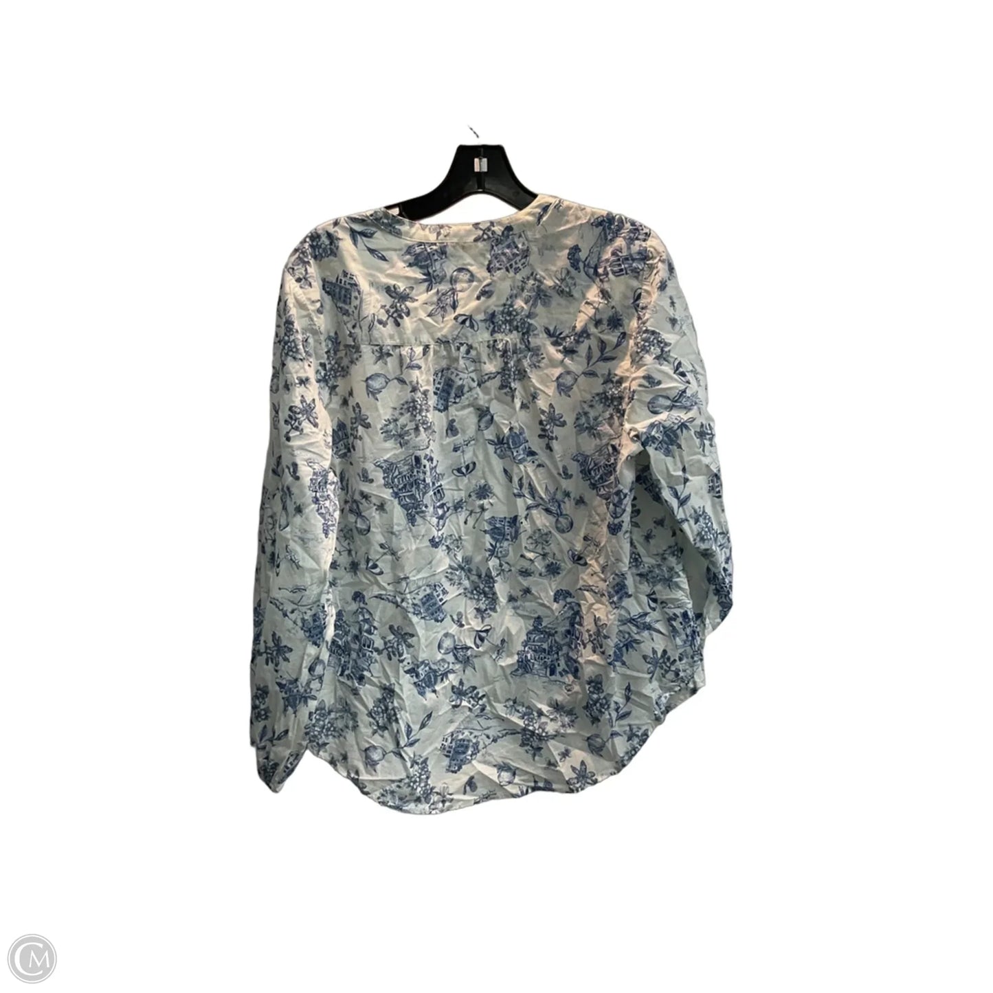 Blouse Long Sleeve By Lucky Brand In Blue & White, Size: M