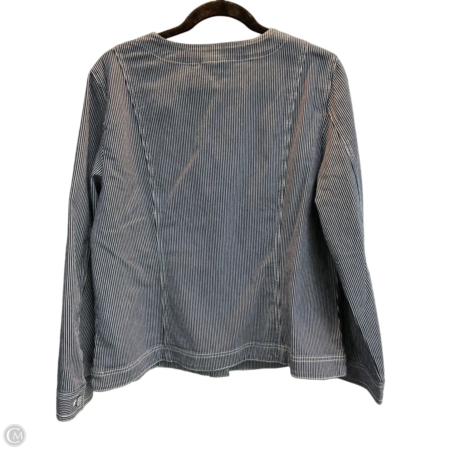 Jacket Denim By Chicos In Striped Pattern, Size: L