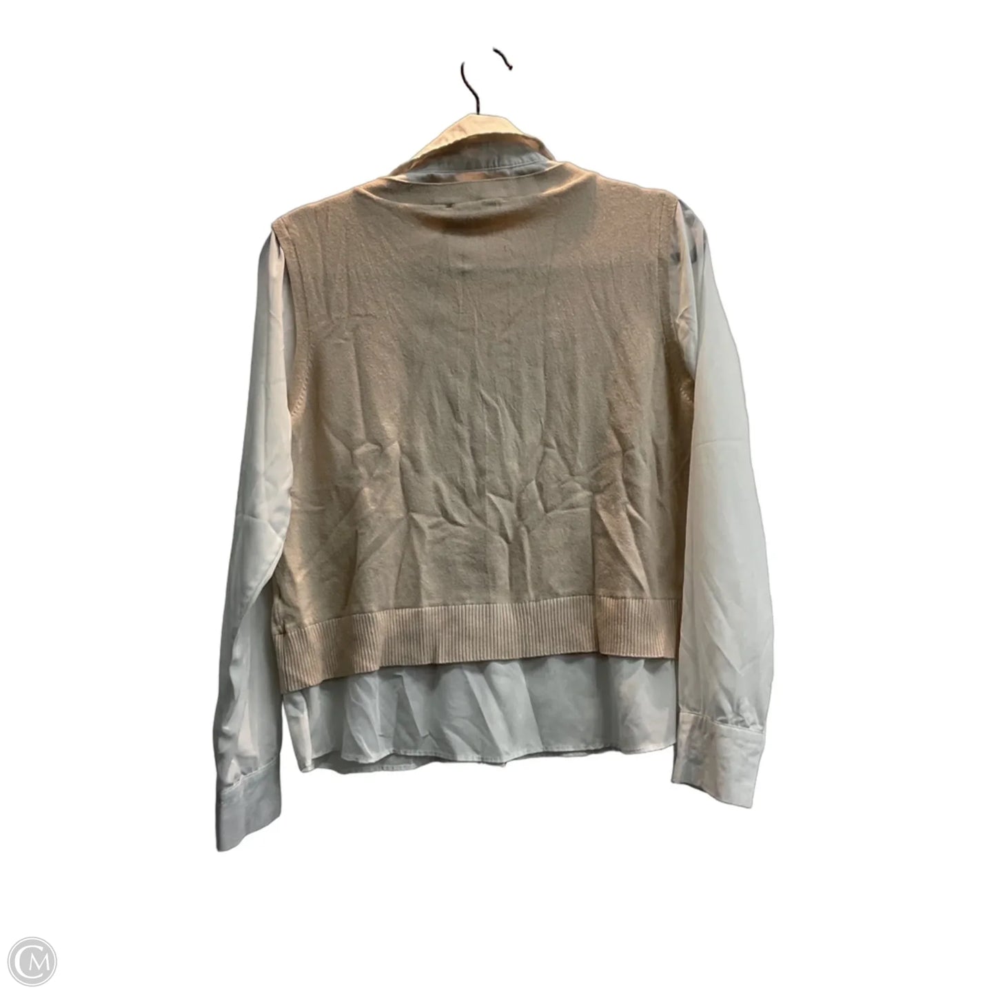 Top Long Sleeve By Sioni In Tan & White, Size: L