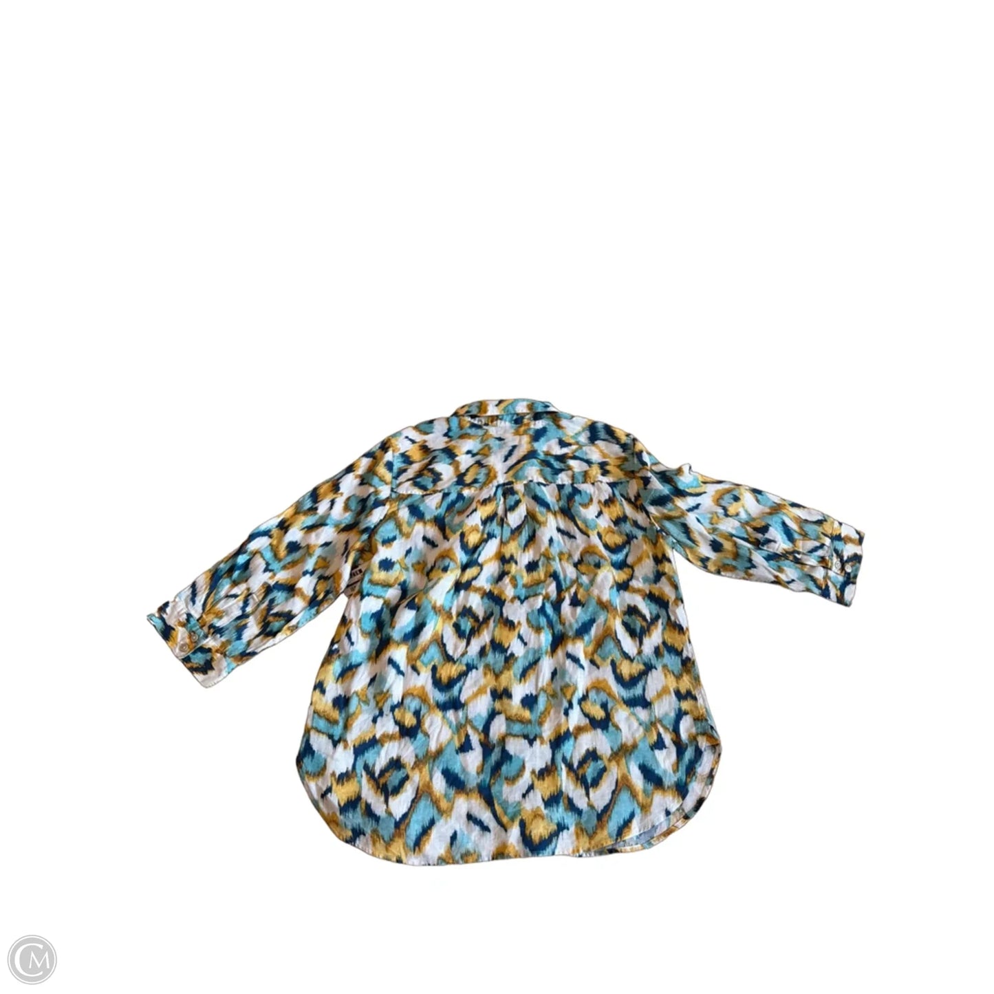 Blouse 3/4 Sleeve By Chicos In Blue & Gold, Size: M