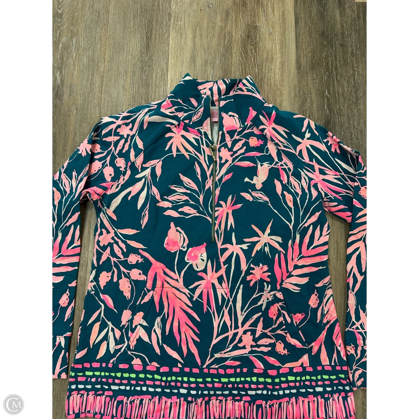 Top Long Sleeve Designer By Lilly Pulitzer In Green & Pink, Size: L
