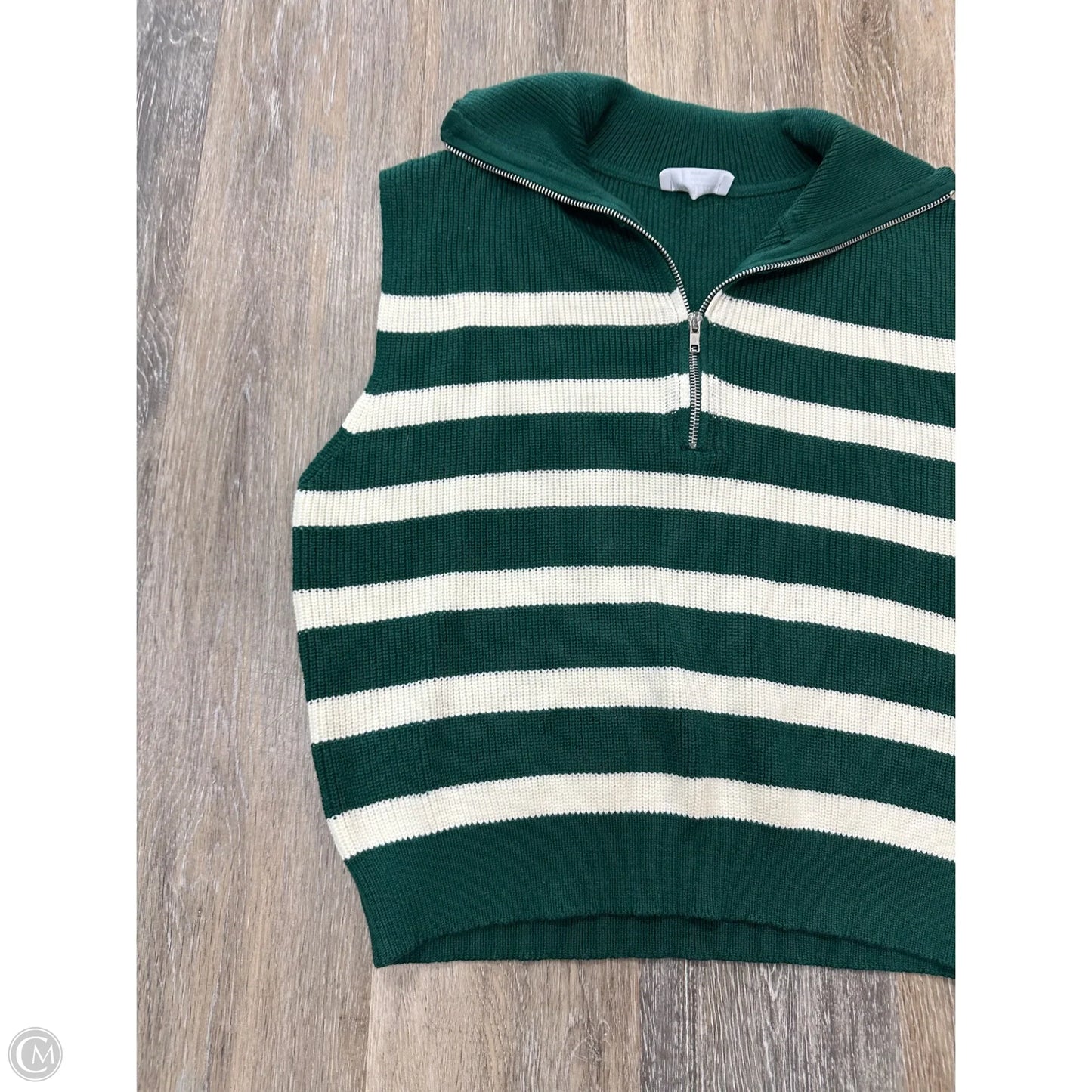 Sweater Short Sleeve By Double Zero In Green & White, Size: M