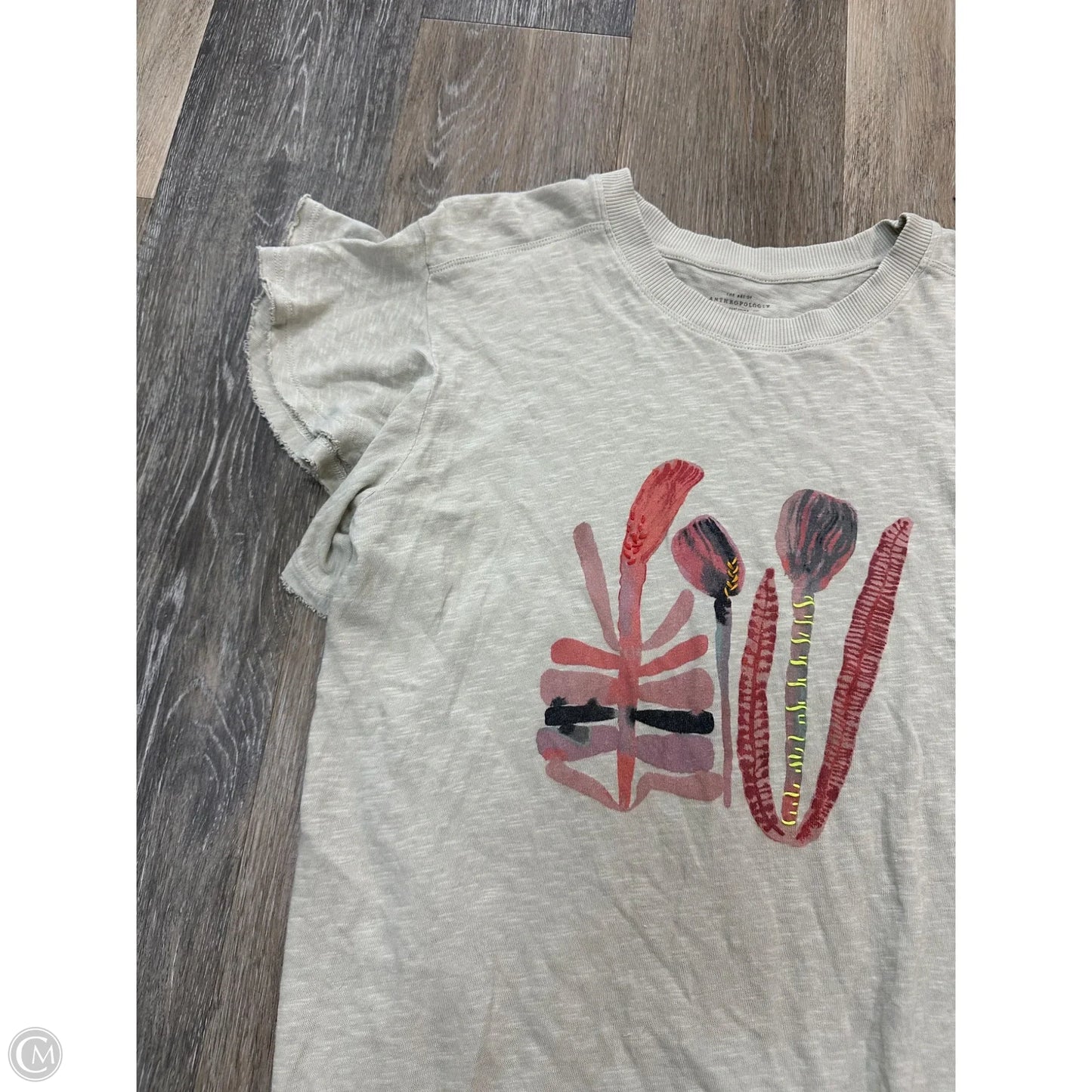 Top Short Sleeve By Anthropologie In Tan, Size: S