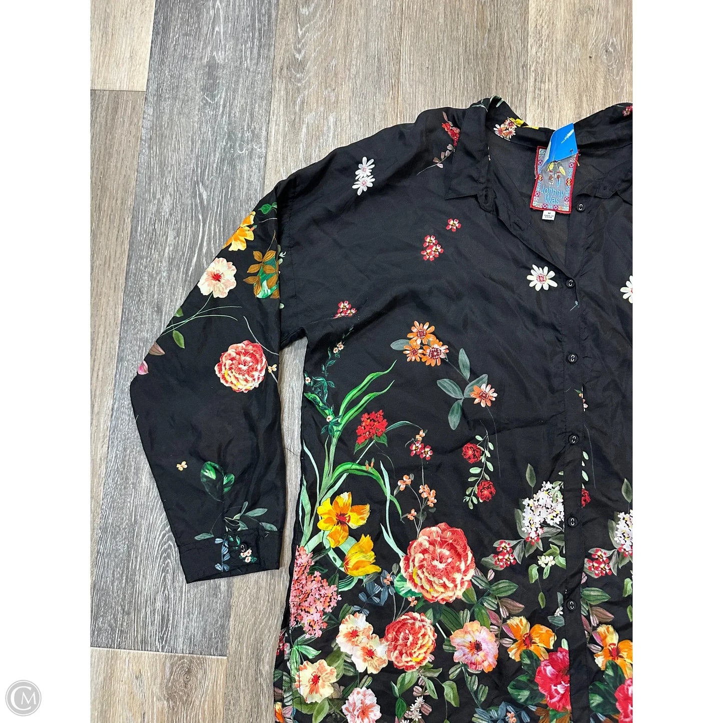 -Blouse Long Sleeve By Johnny Was In Black, Size: M