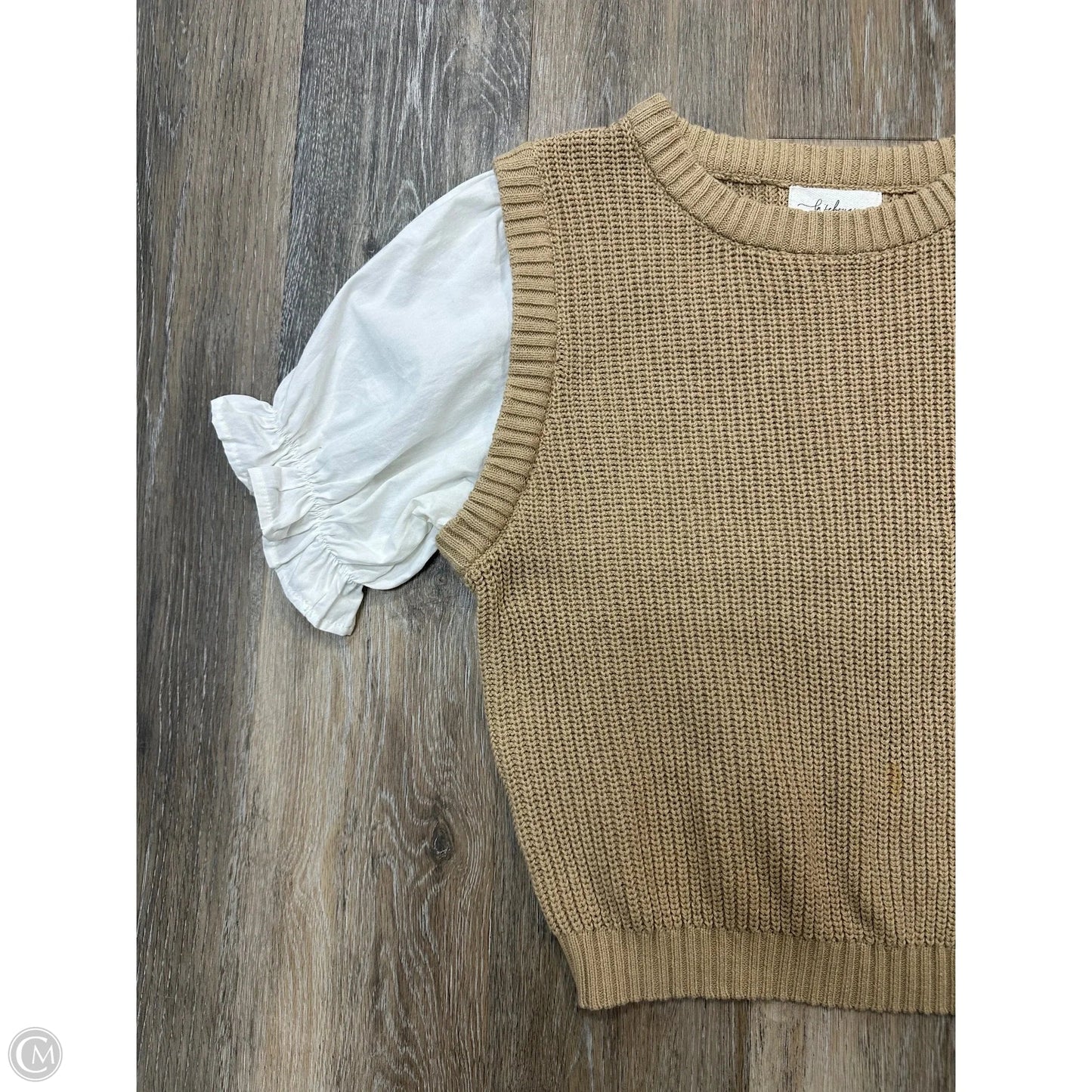 Blouse Short Sleeve By In February In Tan & White, Size: S