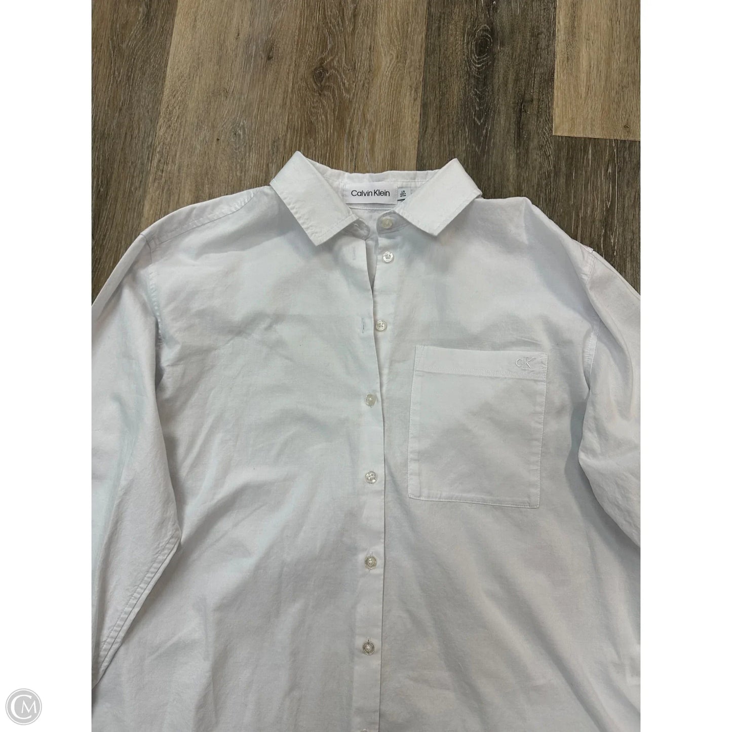 Blouse Long Sleeve By Calvin Klein In White, Size: L