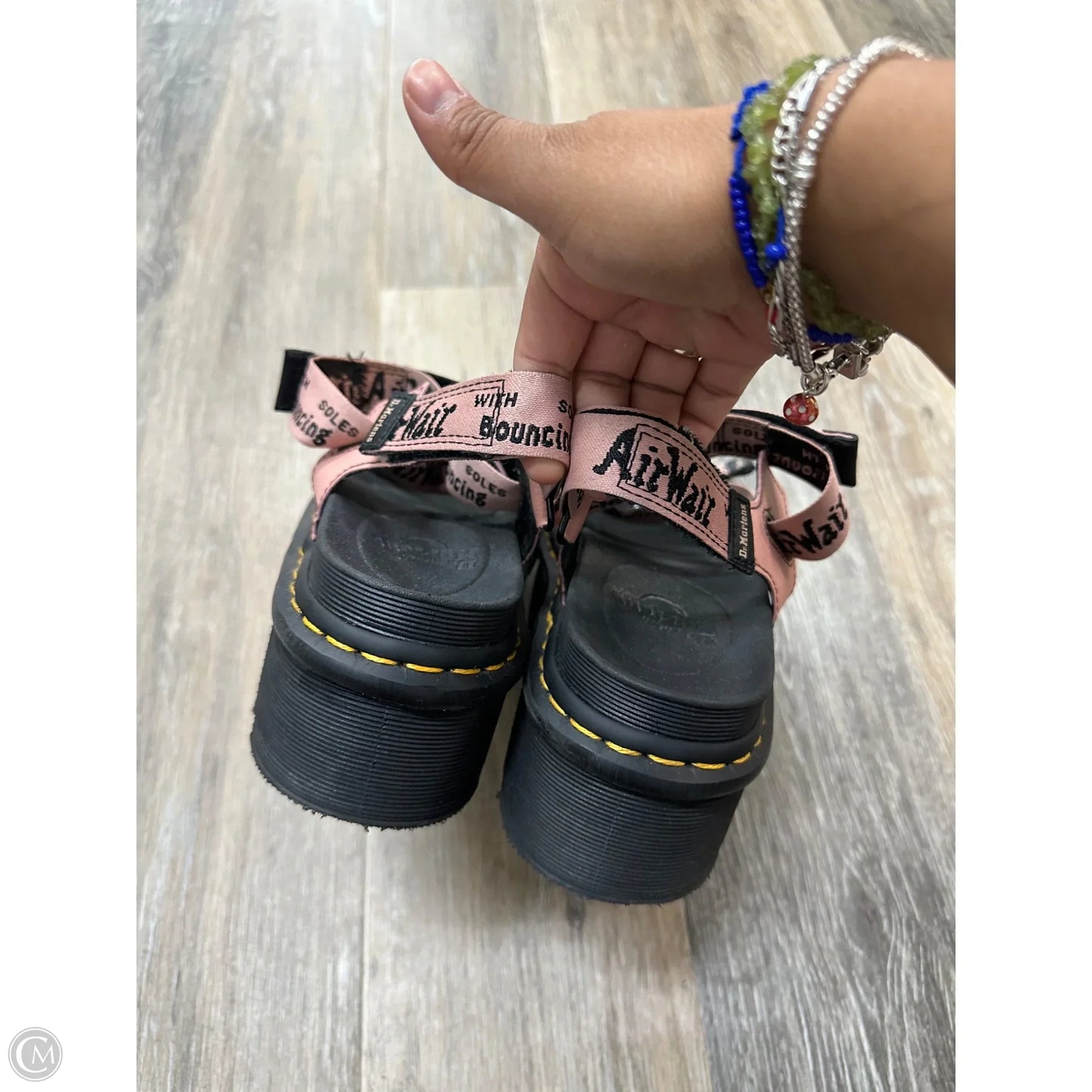 -Sandals Designer By Dr Martens In Black & Pink, Size: 8