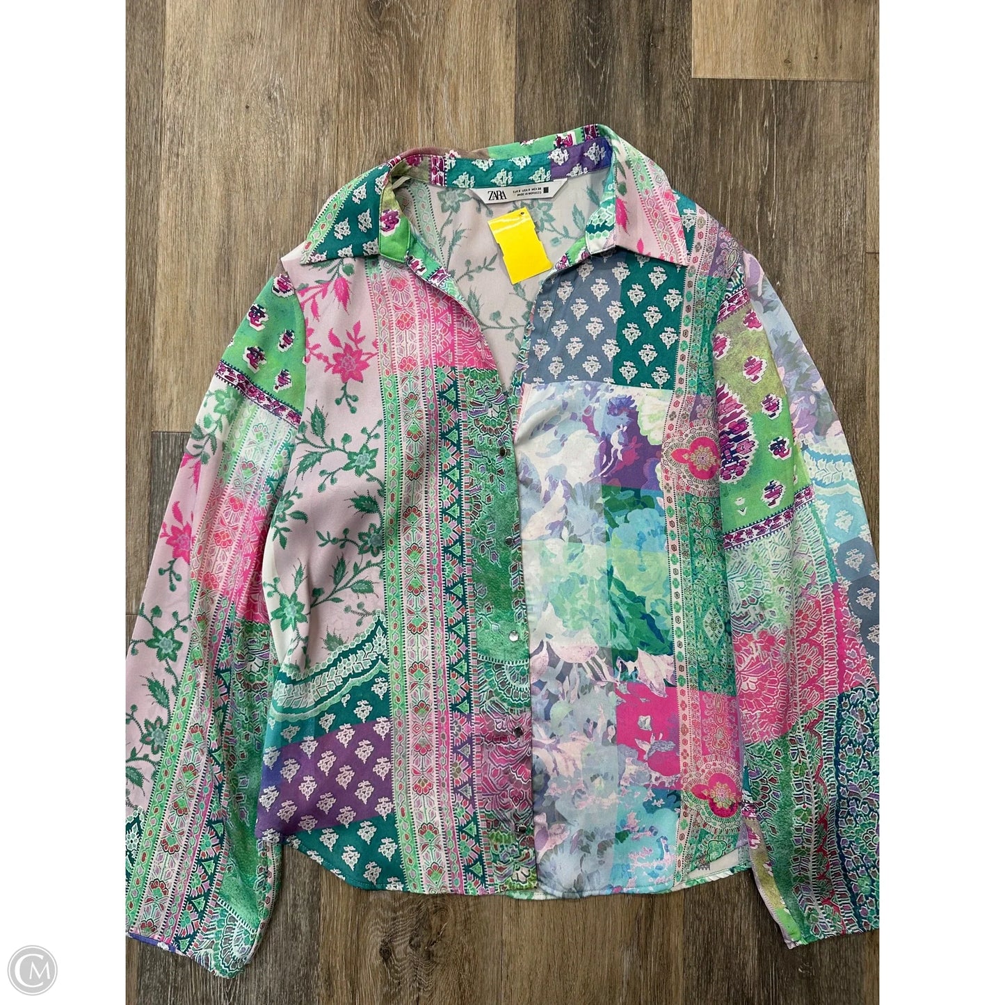 Blouse Long Sleeve By Zara In Multi-colored, Size: S