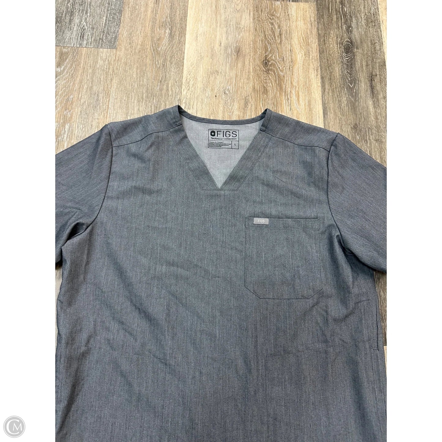 Scrub Top Short Sleeve By Figs In Grey, Size: L