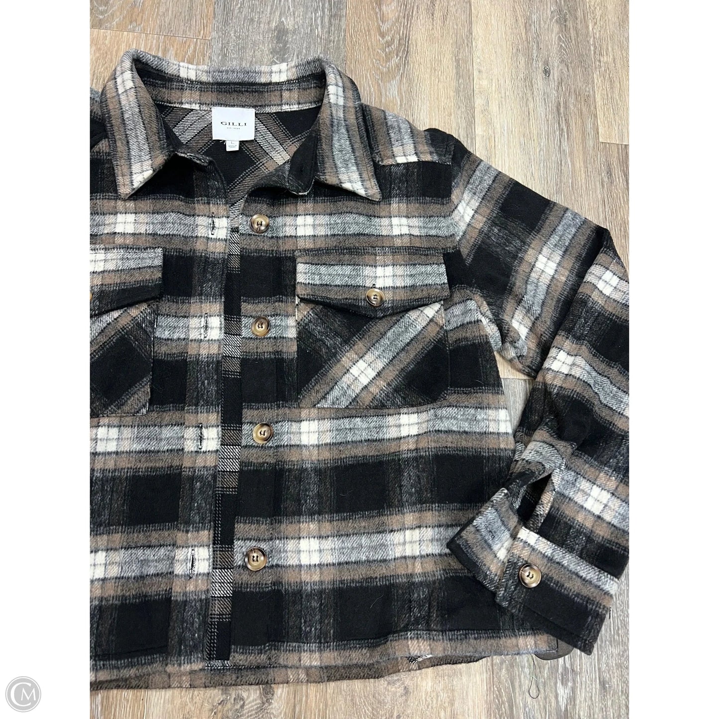 Jacket Shirt By Gilli In Plaid Pattern, Size: L