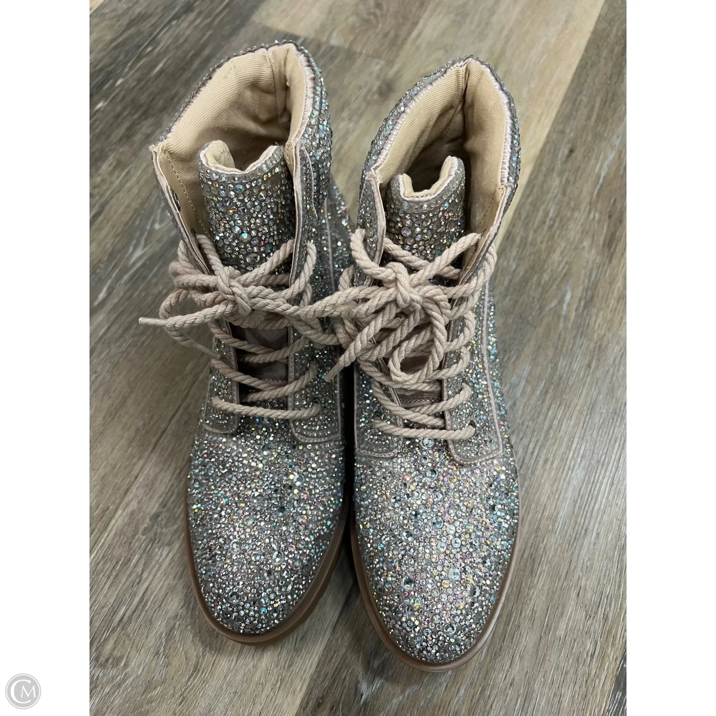 Boots Ankle Heels By Betsey Johnson In Silver, Size: 9.5