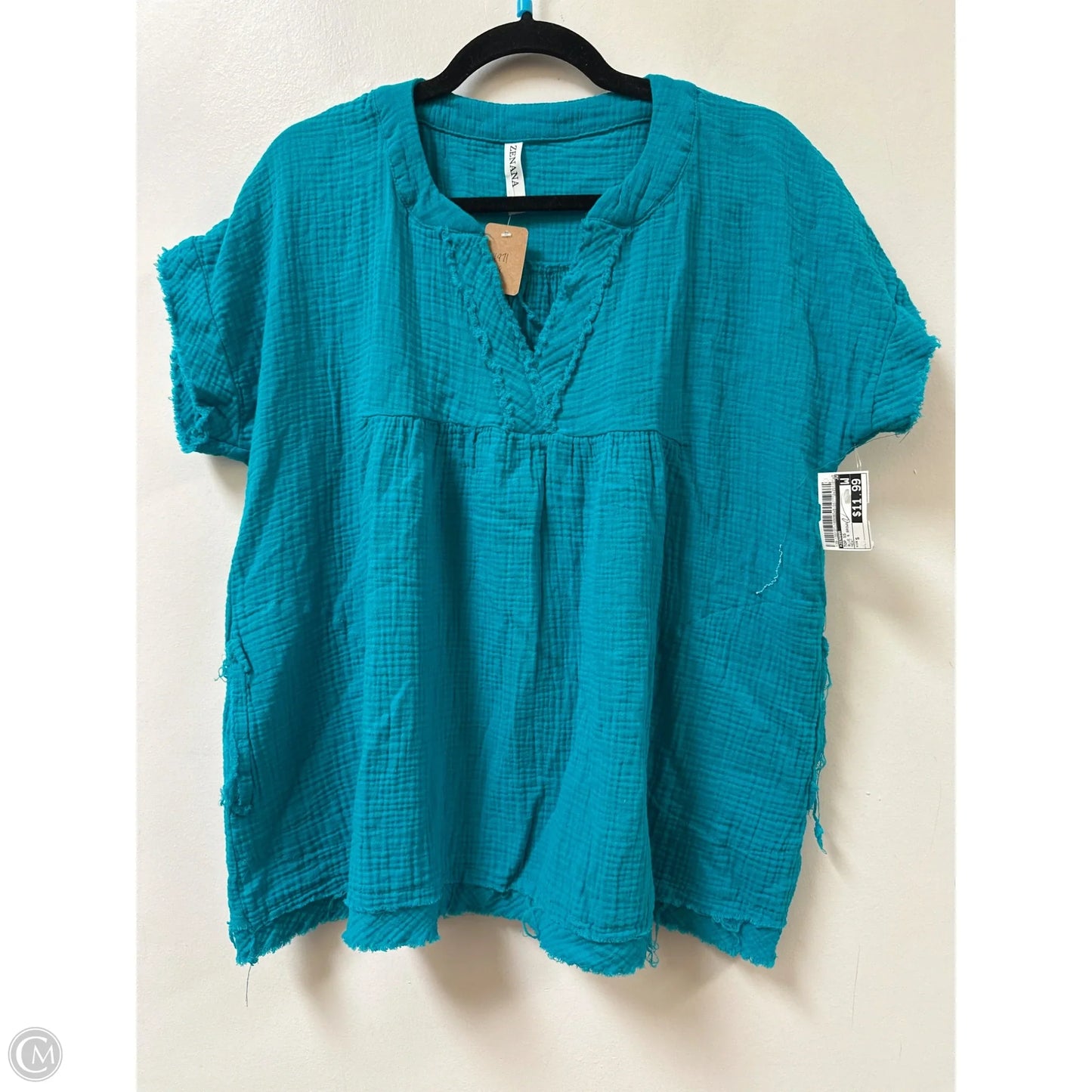 Top Short Sleeve By Zenana In Blue & Brown, Size: S