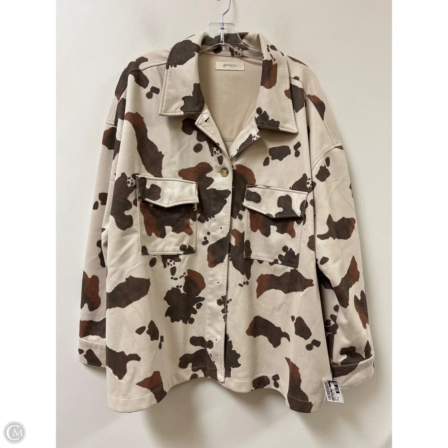 Jacket Shirt By A Beautiful Soul In Brown & Cream, Size: 2x