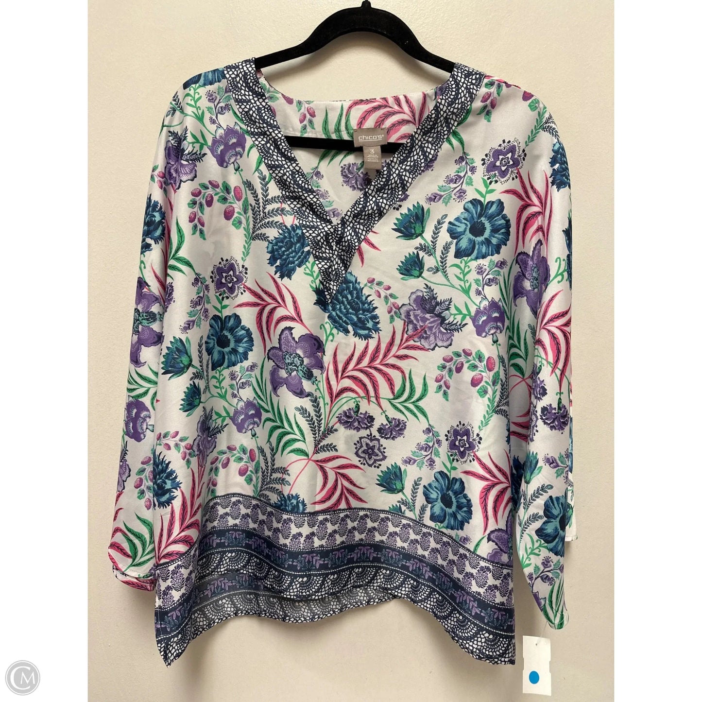 Top Short Sleeve By Chicos In Floral Print, Size: Xl