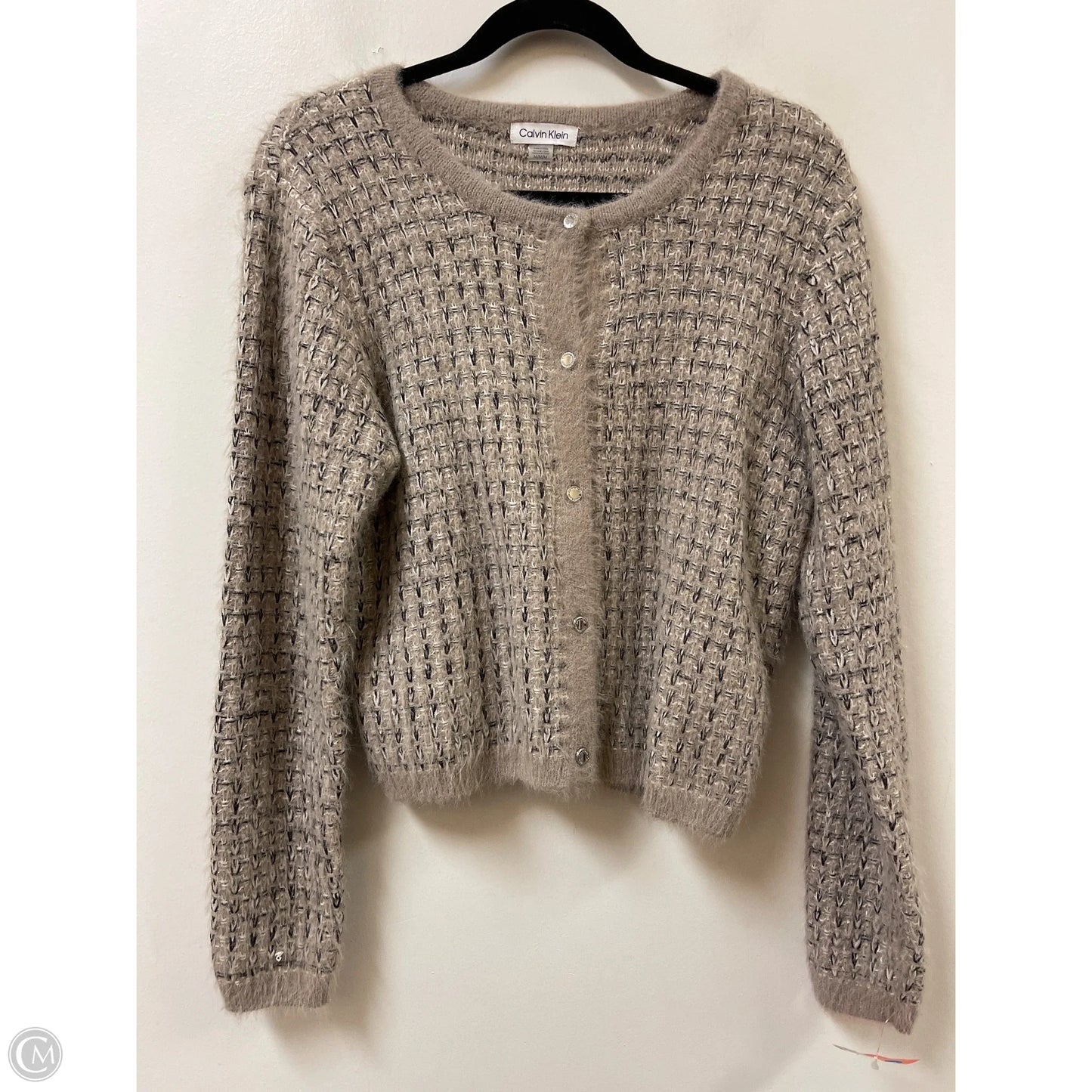 Sweater Cardigan By Calvin Klein In Tan, Size: M