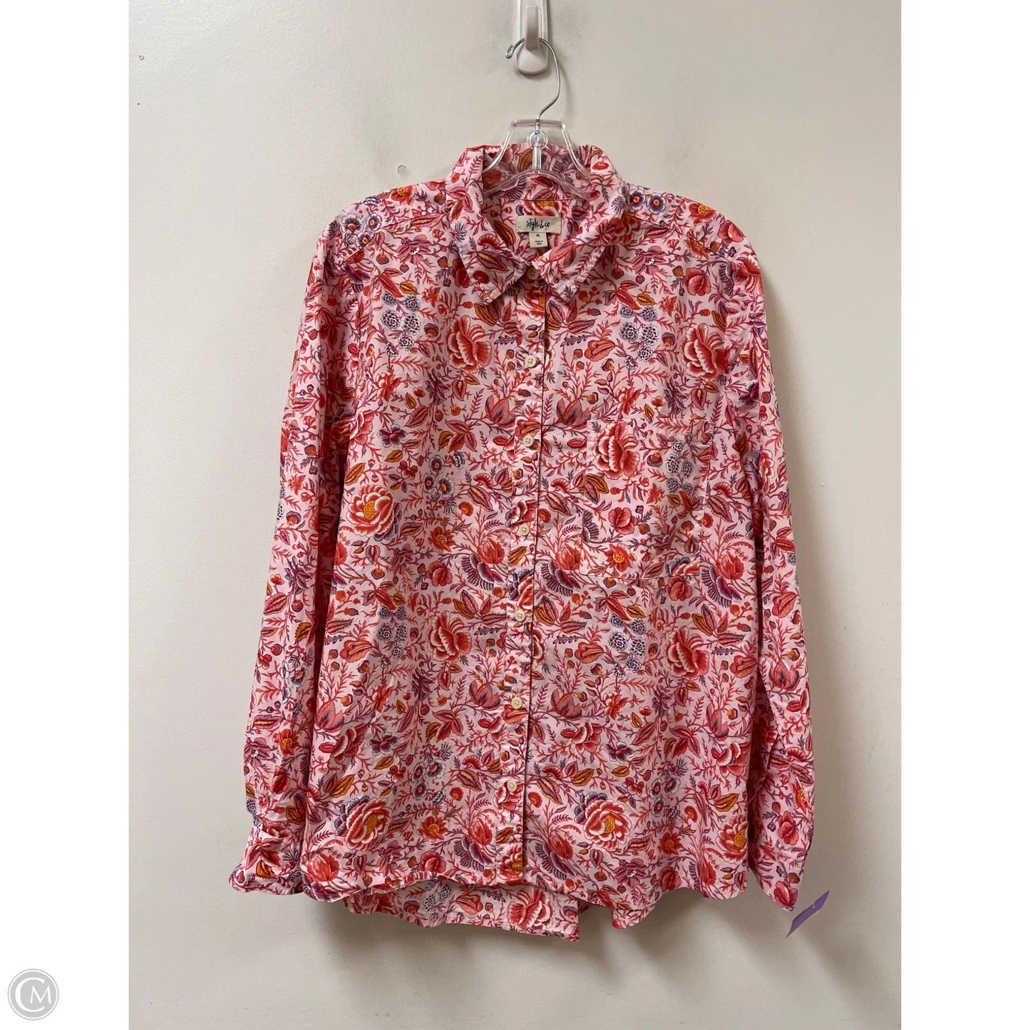 Blouse Long Sleeve By Style And Company In Pink, Size: Xl