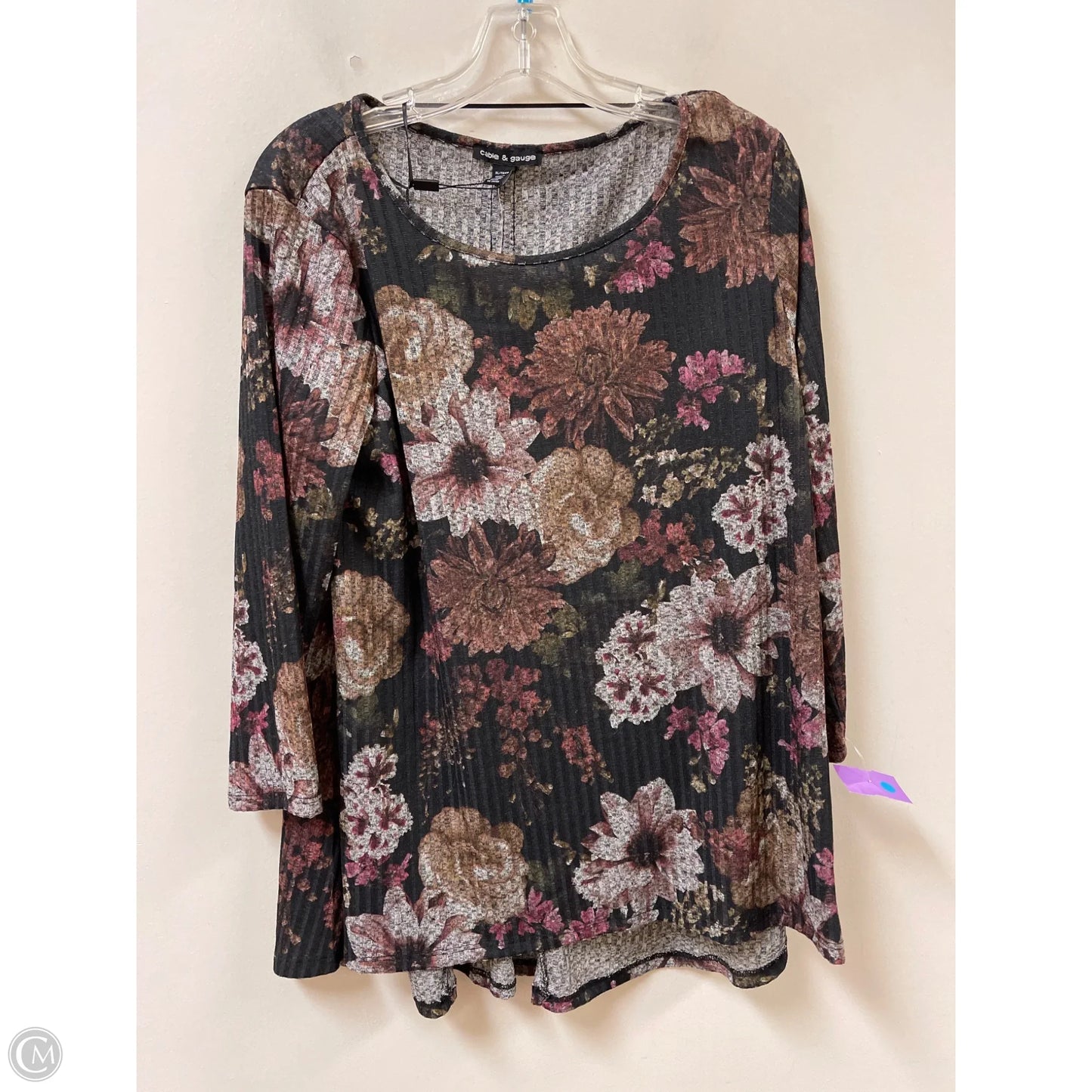 Tunic Long Sleeve By Cable And Gauge In Floral Print, Size: Xl