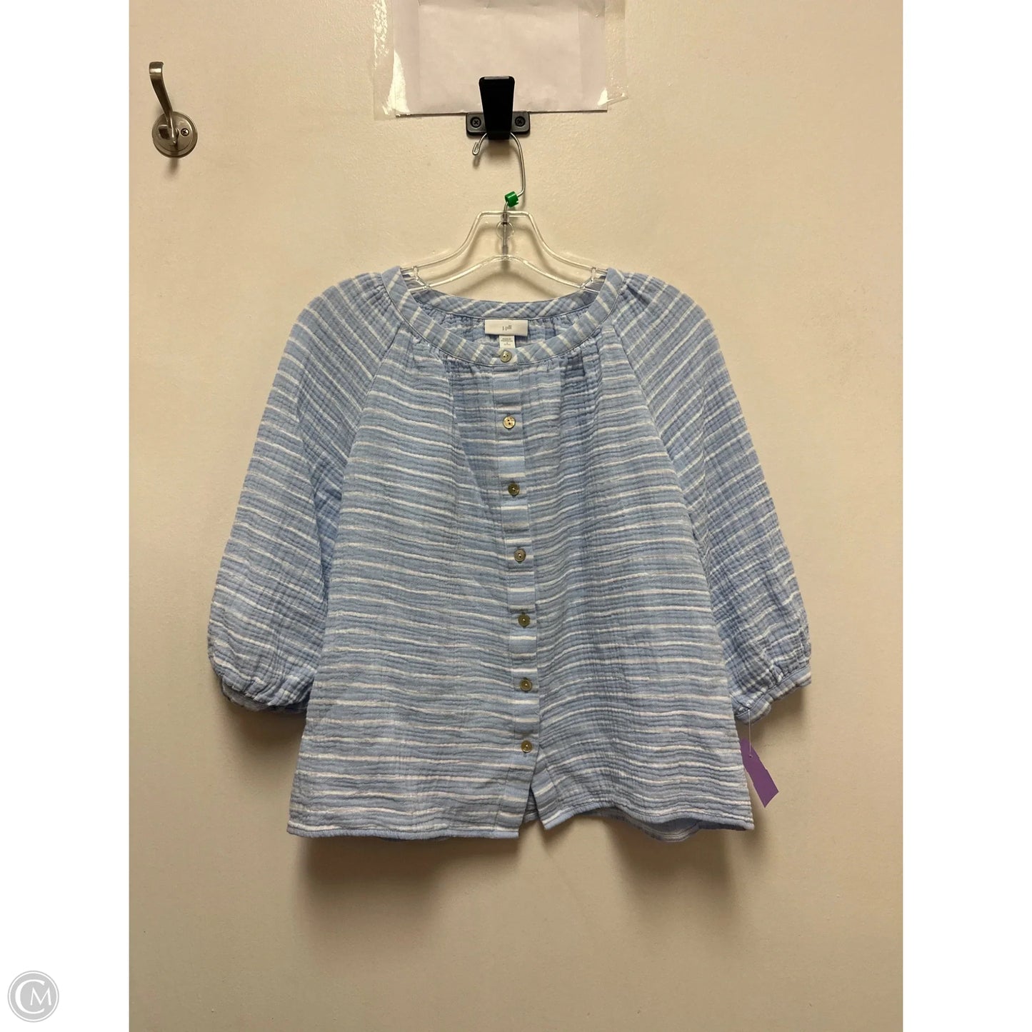 Blouse Long Sleeve By J. Jill In Blue & White, Size: S
