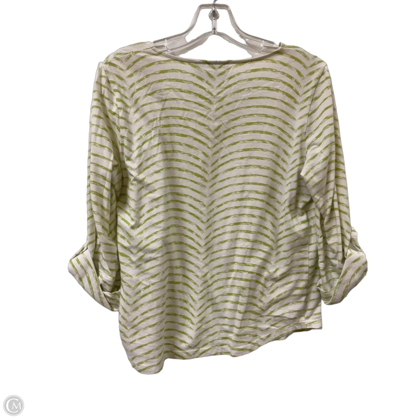 Top Long Sleeve By Chicos In Green & White, Size: M