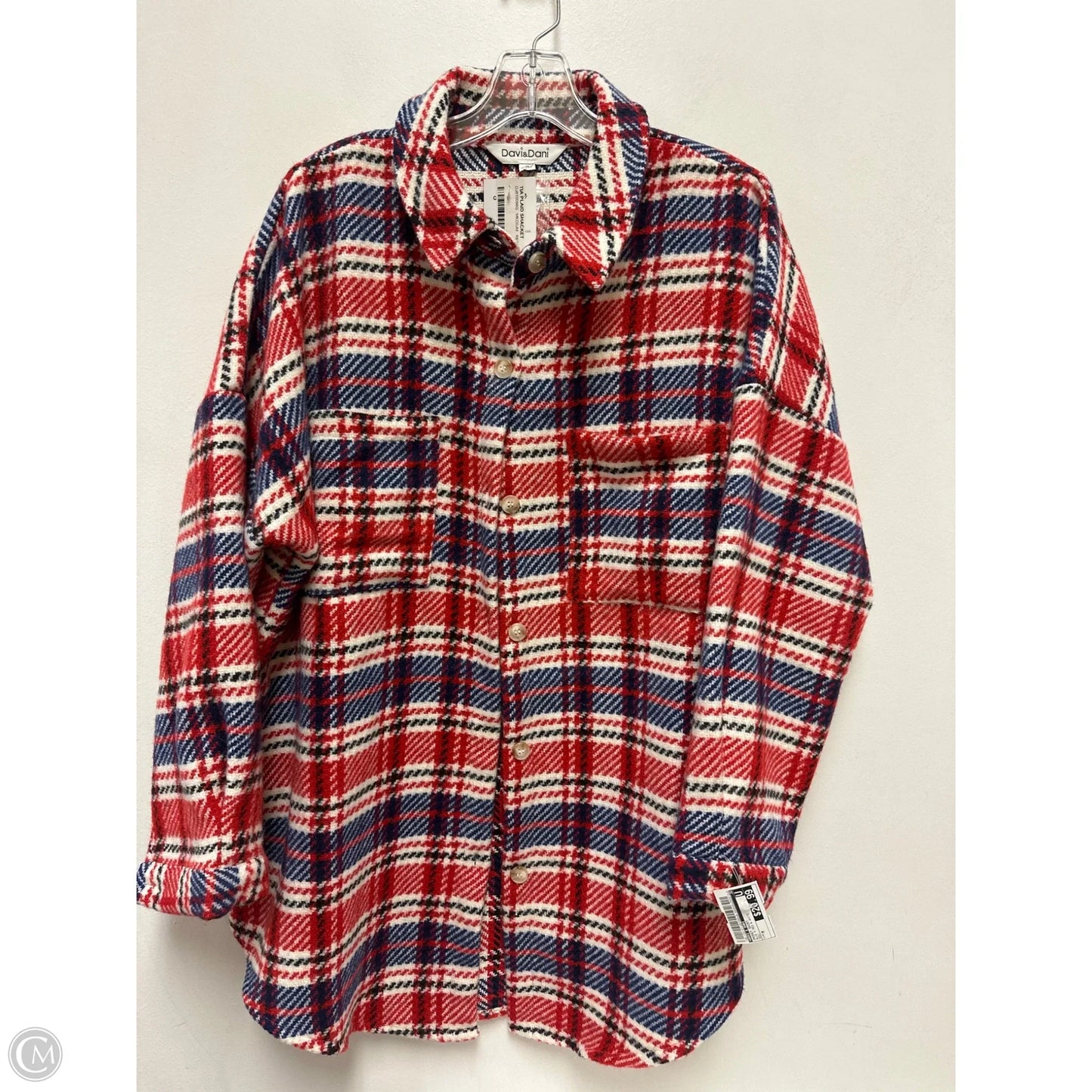 Jacket Shirt By Davi & Dani In Blue & Red & White, Size: M