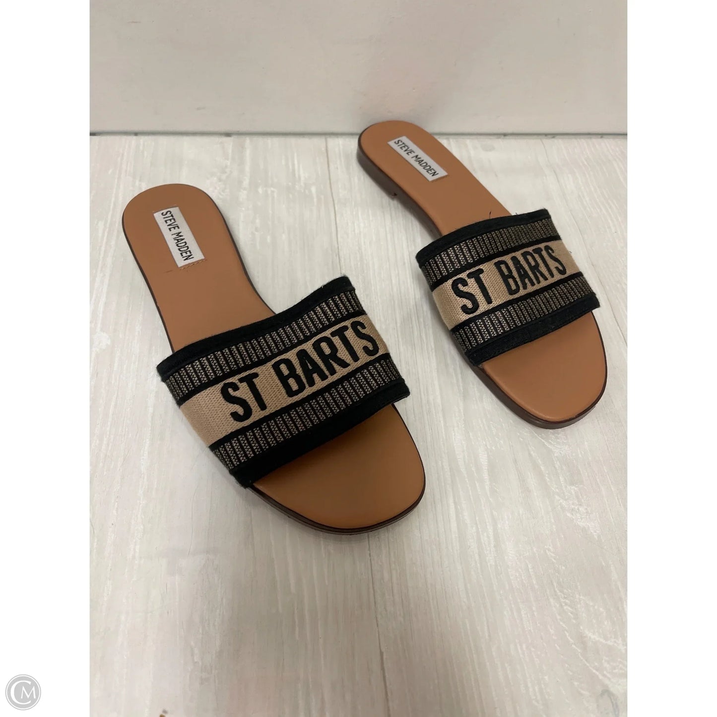 Sandals Flats By Steve Madden In Black & Cream, Size: 8.5