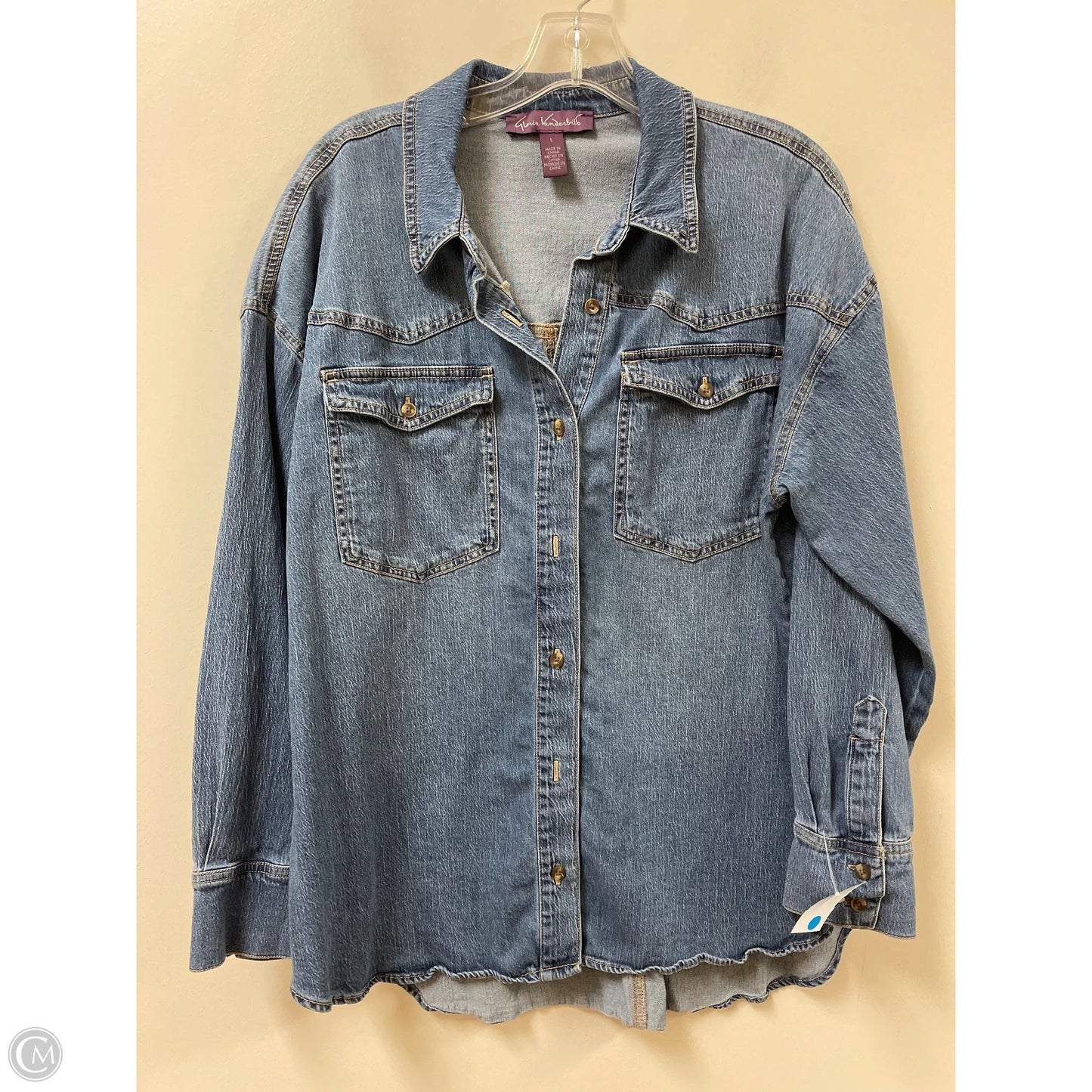 Blouse Long Sleeve By Gloria Vanderbilt In Blue Denim, Size: L