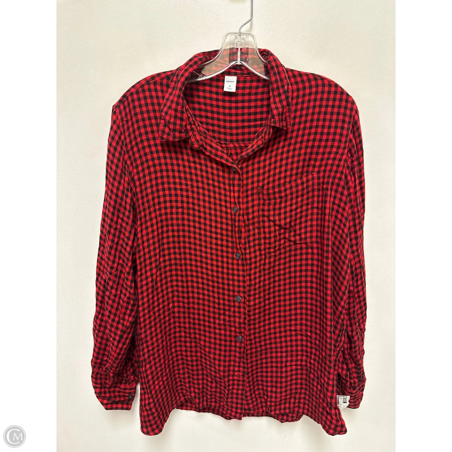 Blouse Long Sleeve By Old Navy In Black & Red, Size: Xl