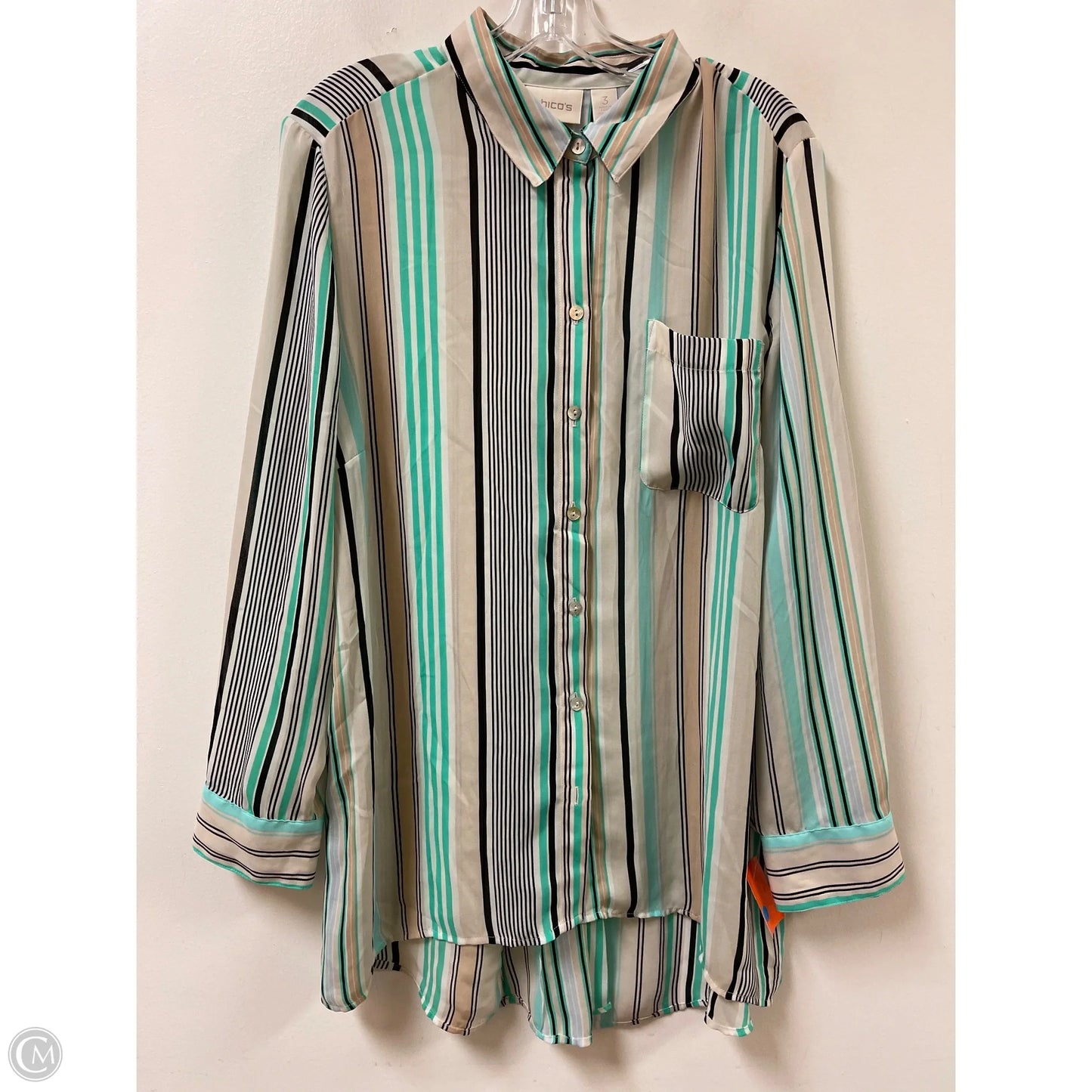 Blouse Long Sleeve By Chicos In Green, Size: Xl