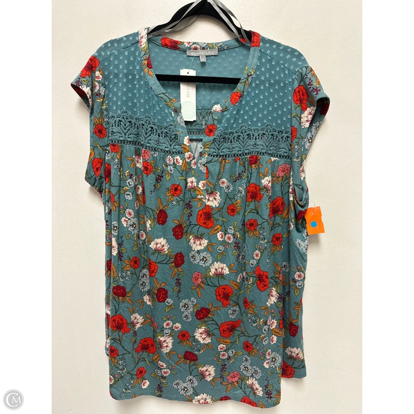 Top Short Sleeve By Daniel Rainn In Floral Print, Size: 2x
