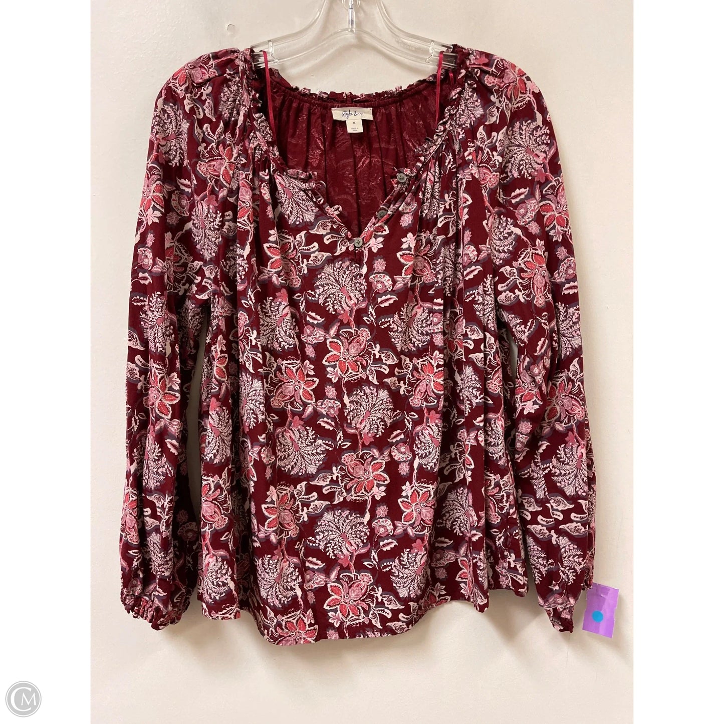 Top Long Sleeve By Style And Company In Red, Size: M