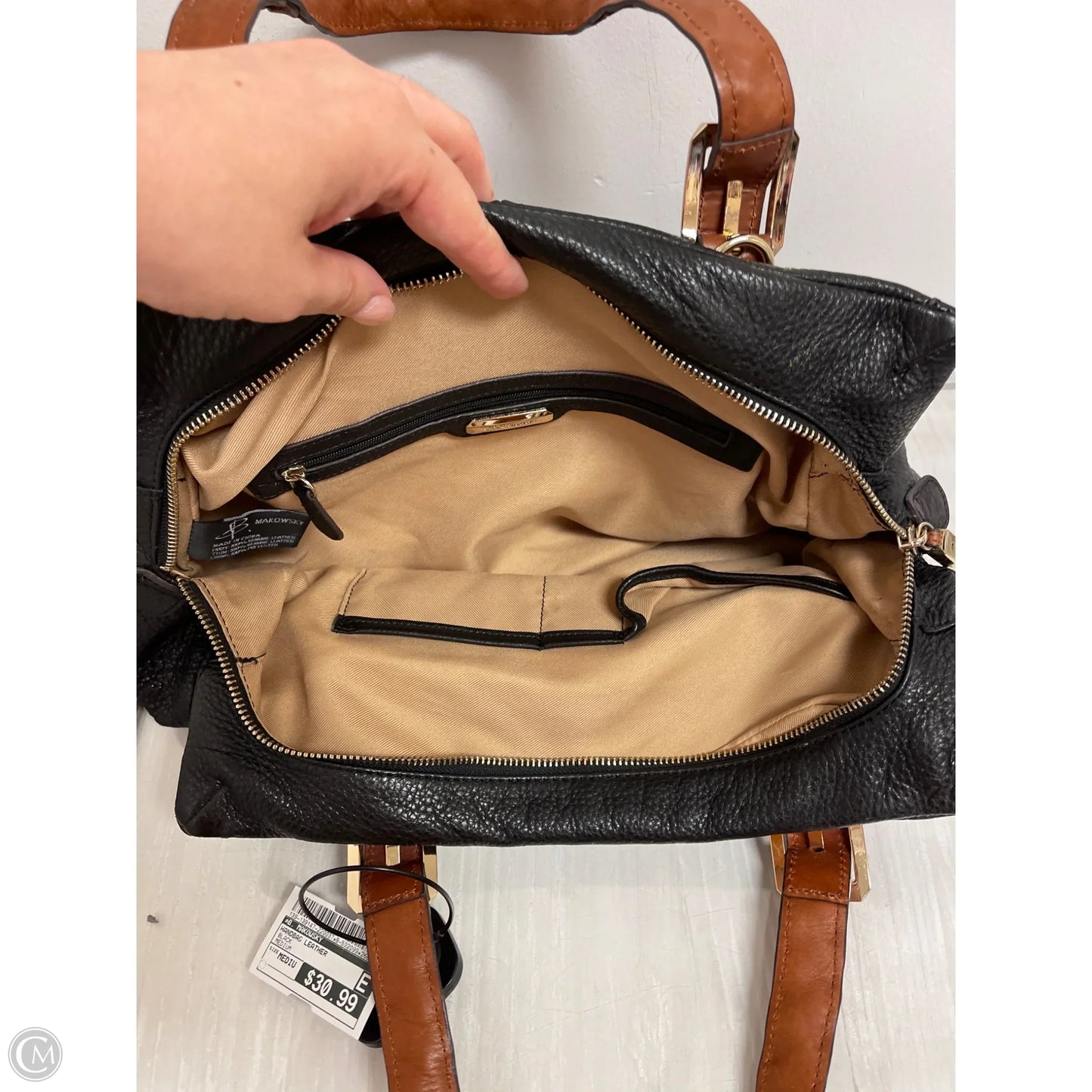 Handbag Leather By B. Makowsky, Size: Medium