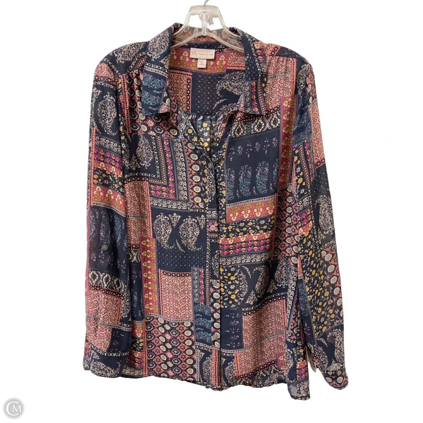 Blouse Long Sleeve By Dressbarn In Navy, Size: Xl
