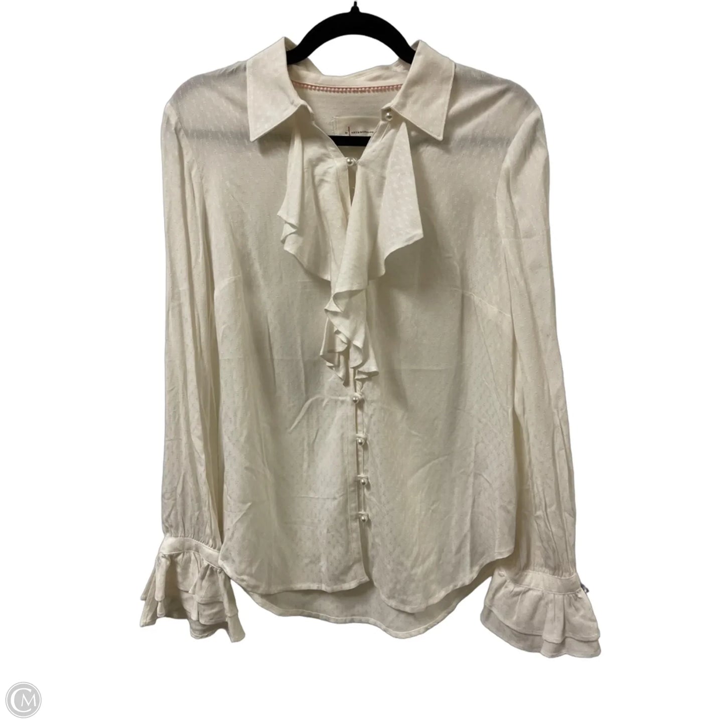 Blouse Long Sleeve By Anthropologie In Cream, Size: M